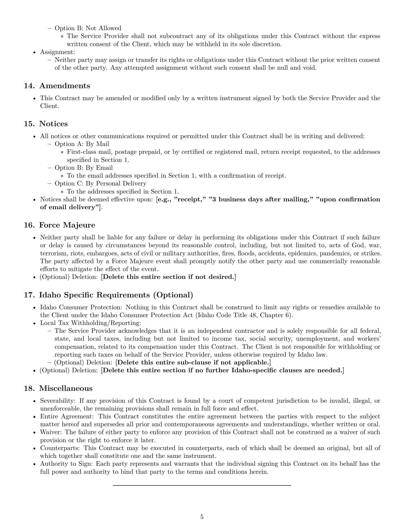 Preview page 5 of Pro Idaho service contract template
