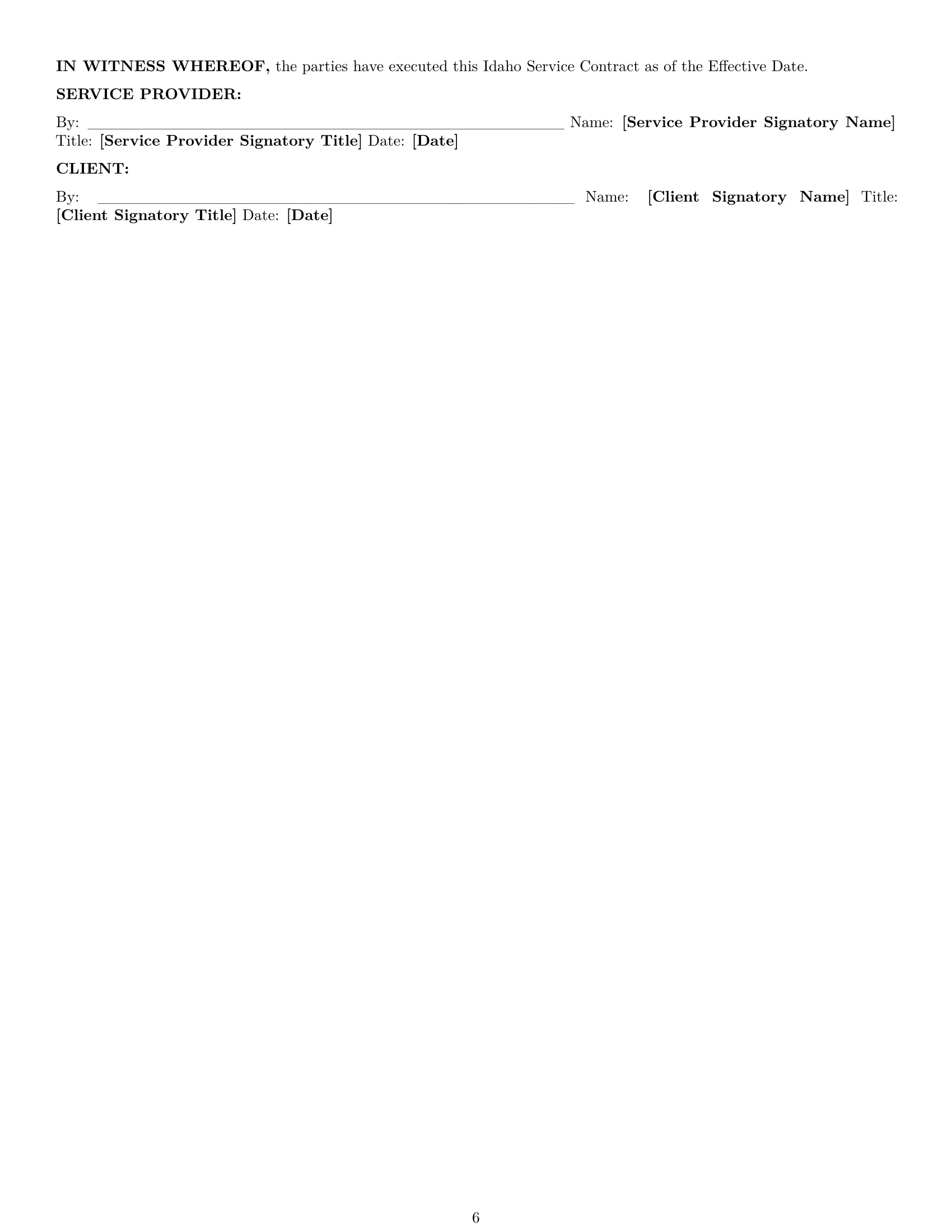 Preview page 6 of Pro Idaho service contract template