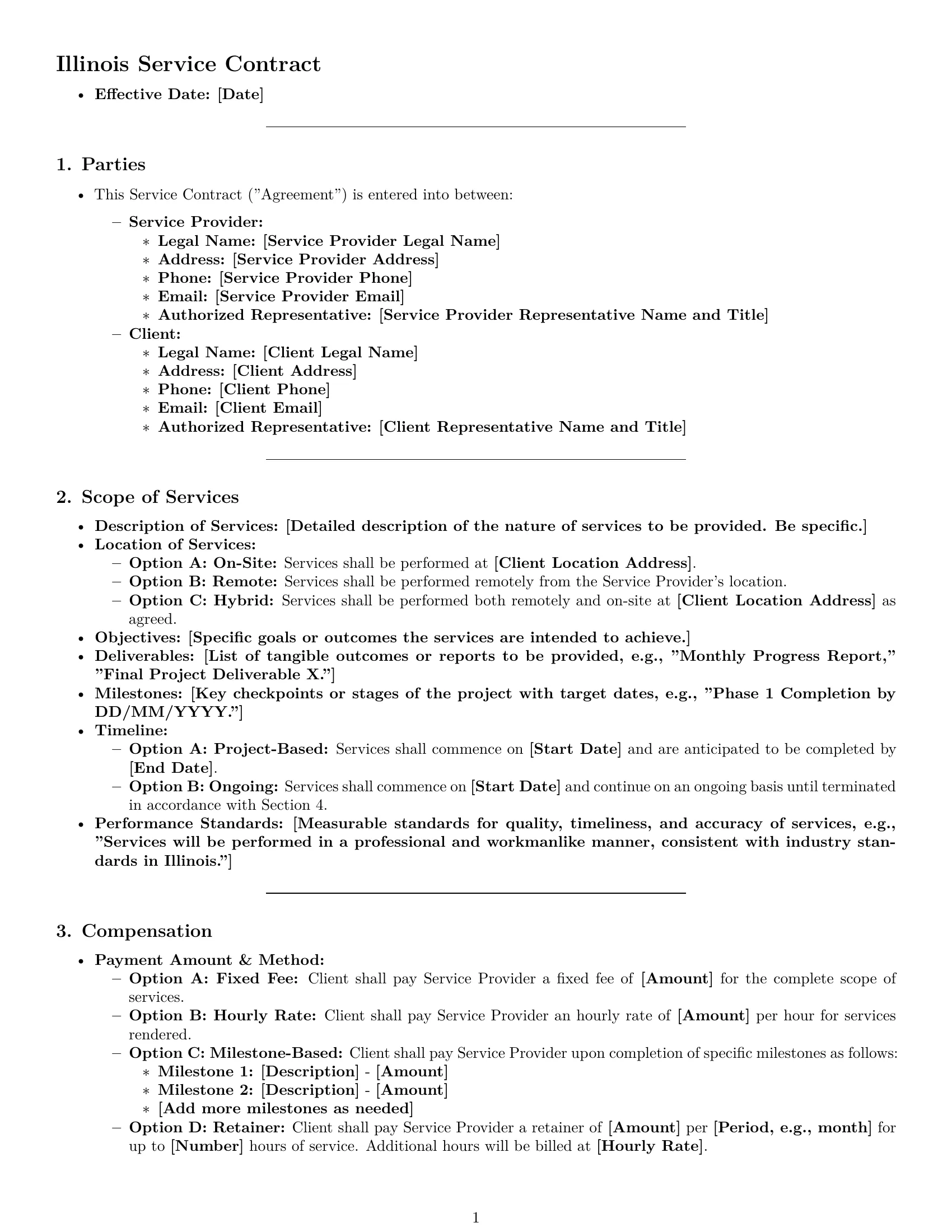 Preview page 1 of Pro Illinois service contract template
