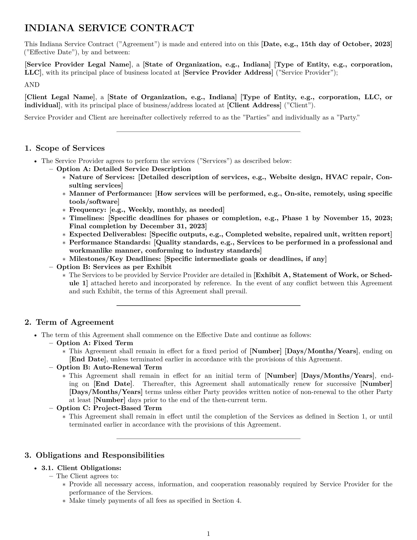 Preview page 1 of Pro Indiana service contract template