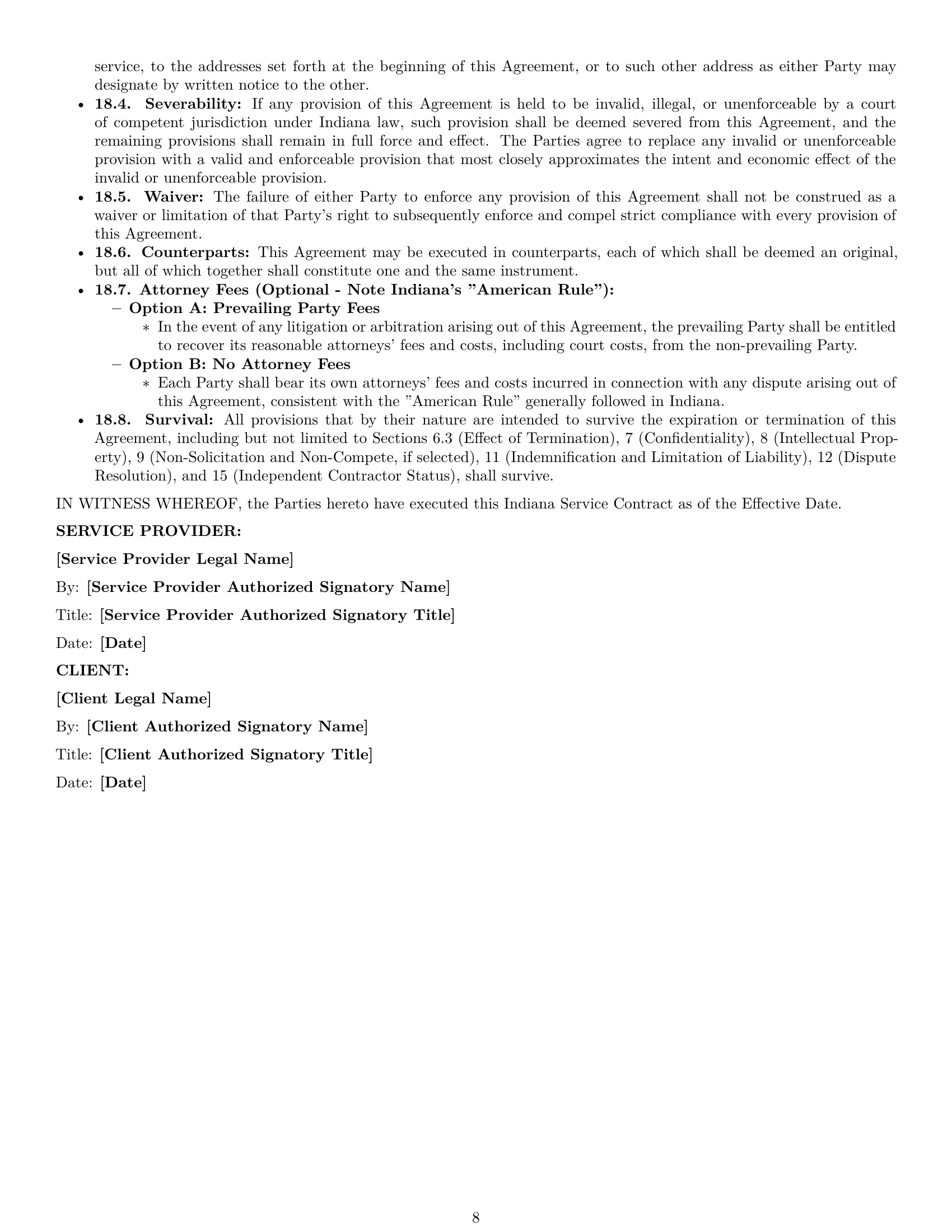 Preview page 8 of Pro Indiana service contract template