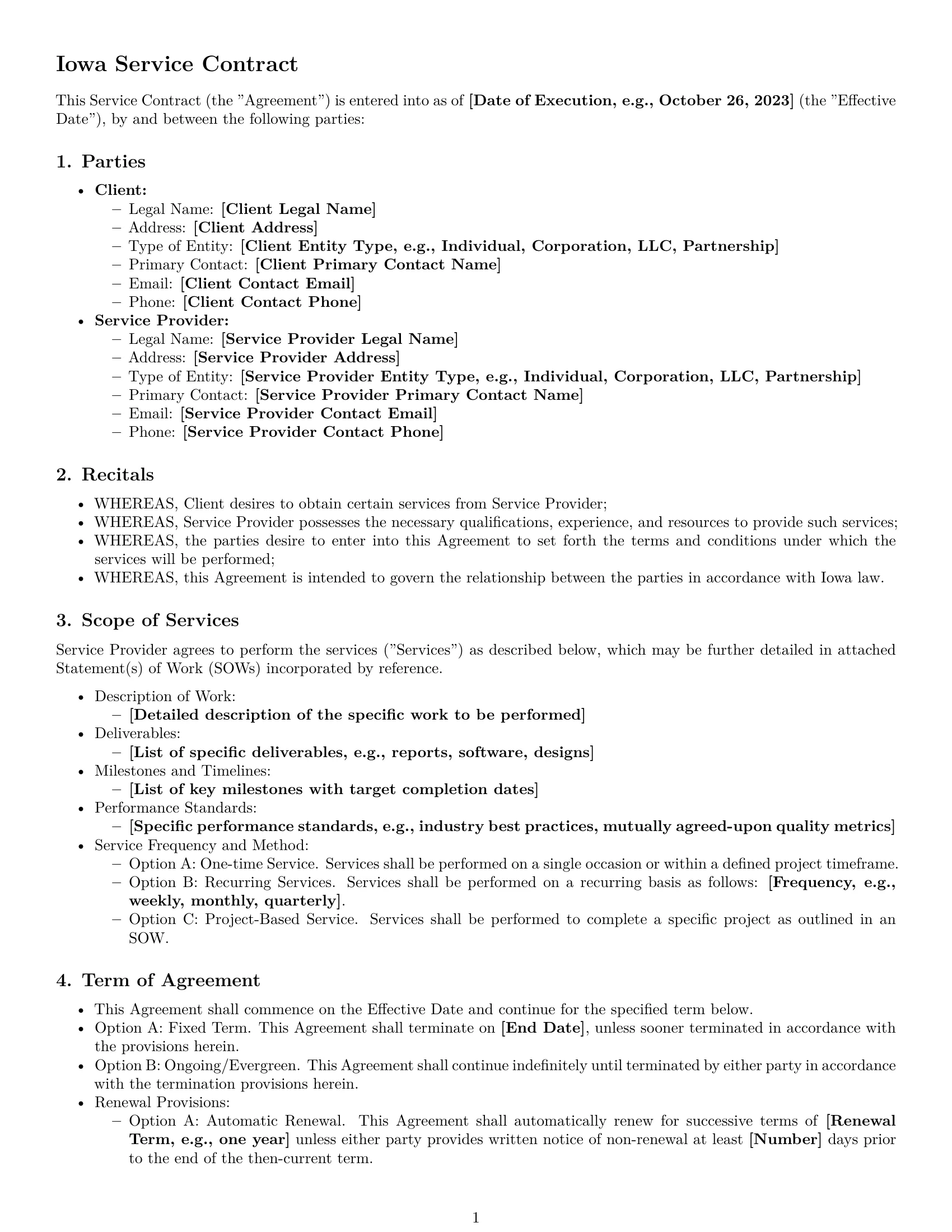 Preview page 1 of Pro Iowa service contract template