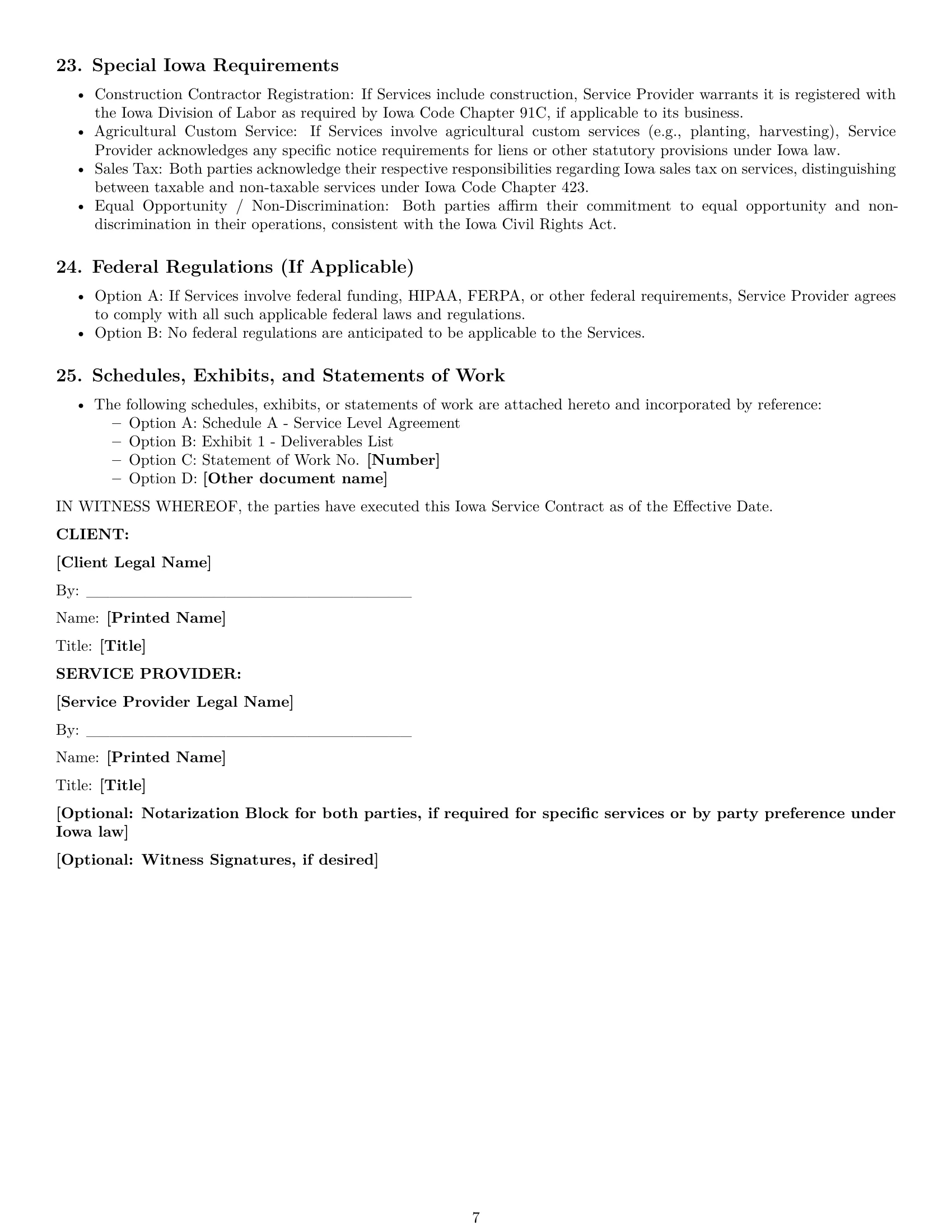 Preview page 7 of Pro Iowa service contract template