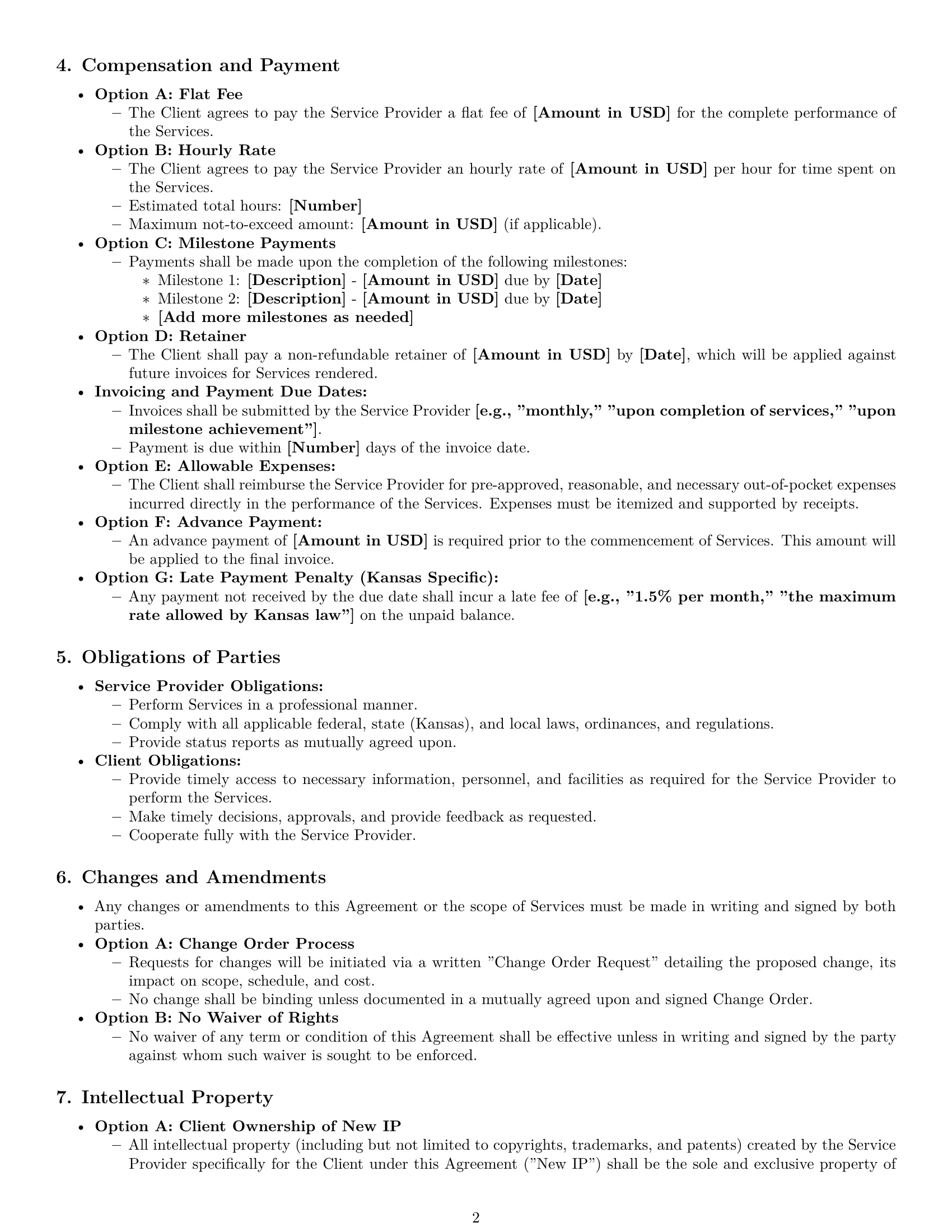Preview page 2 of Pro Kansas service contract template