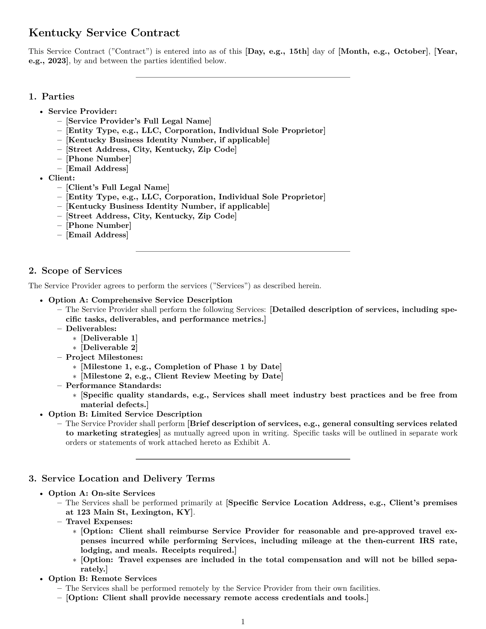 Preview page 1 of Pro Kentucky service contract template