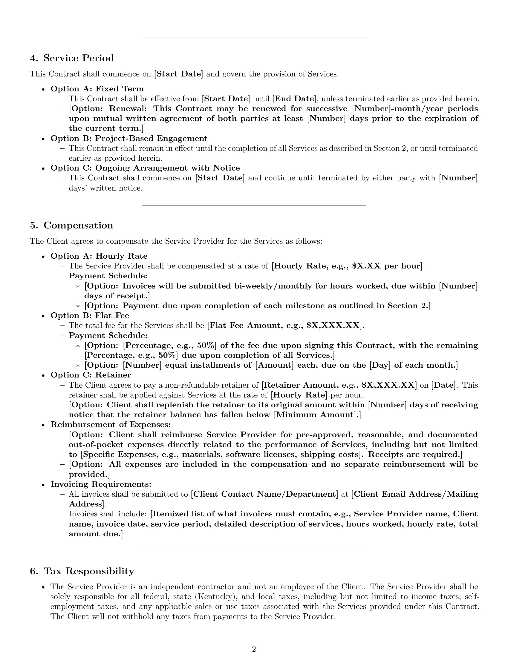 Preview page 2 of Pro Kentucky service contract template