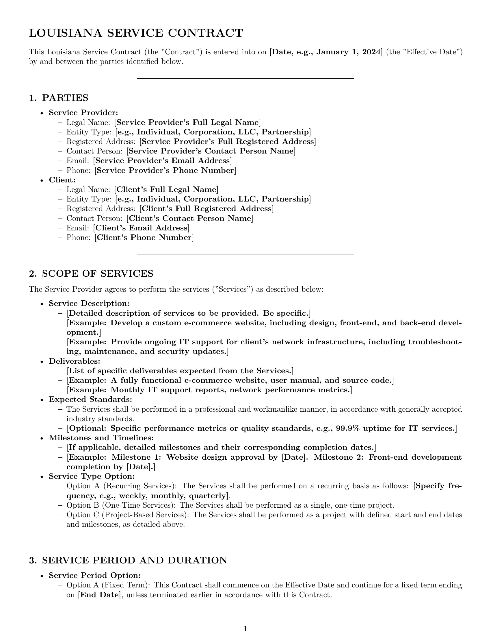 Preview page 1 of Pro Louisiana service contract template