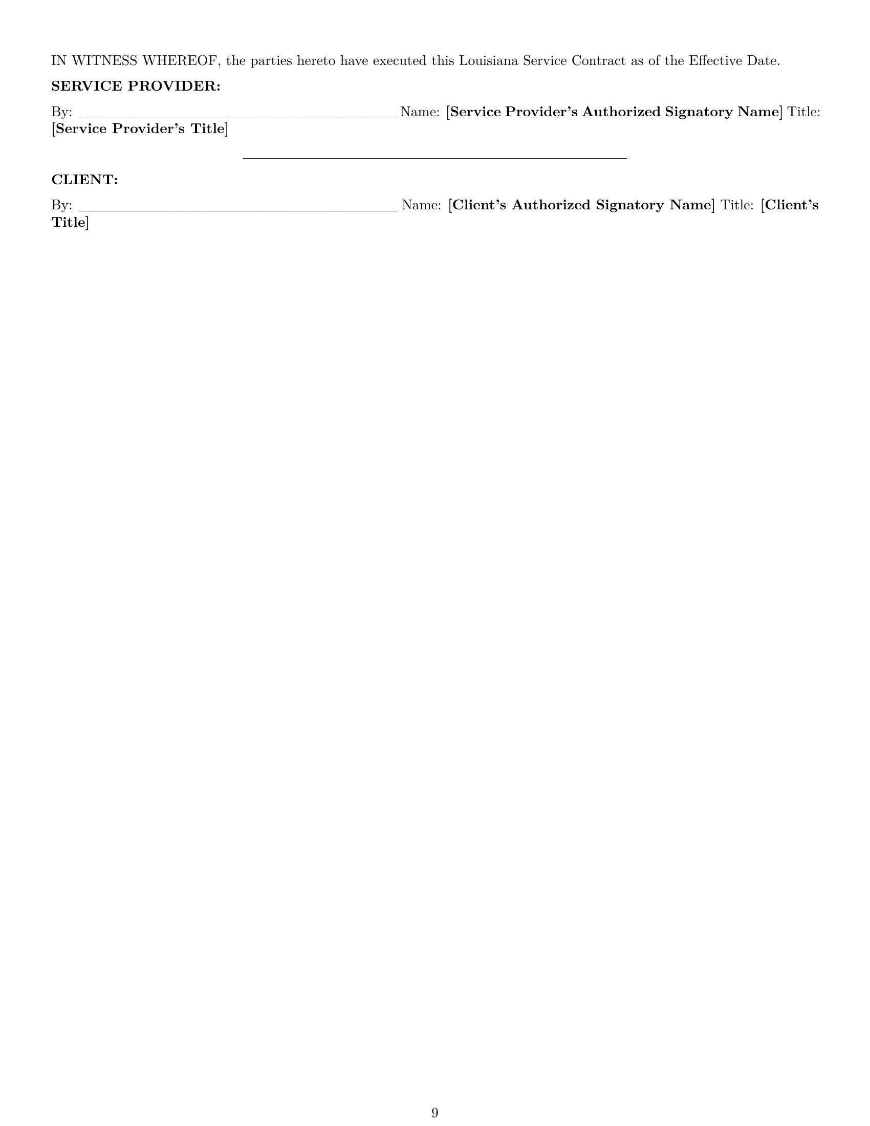 Preview page 9 of Pro Louisiana service contract template