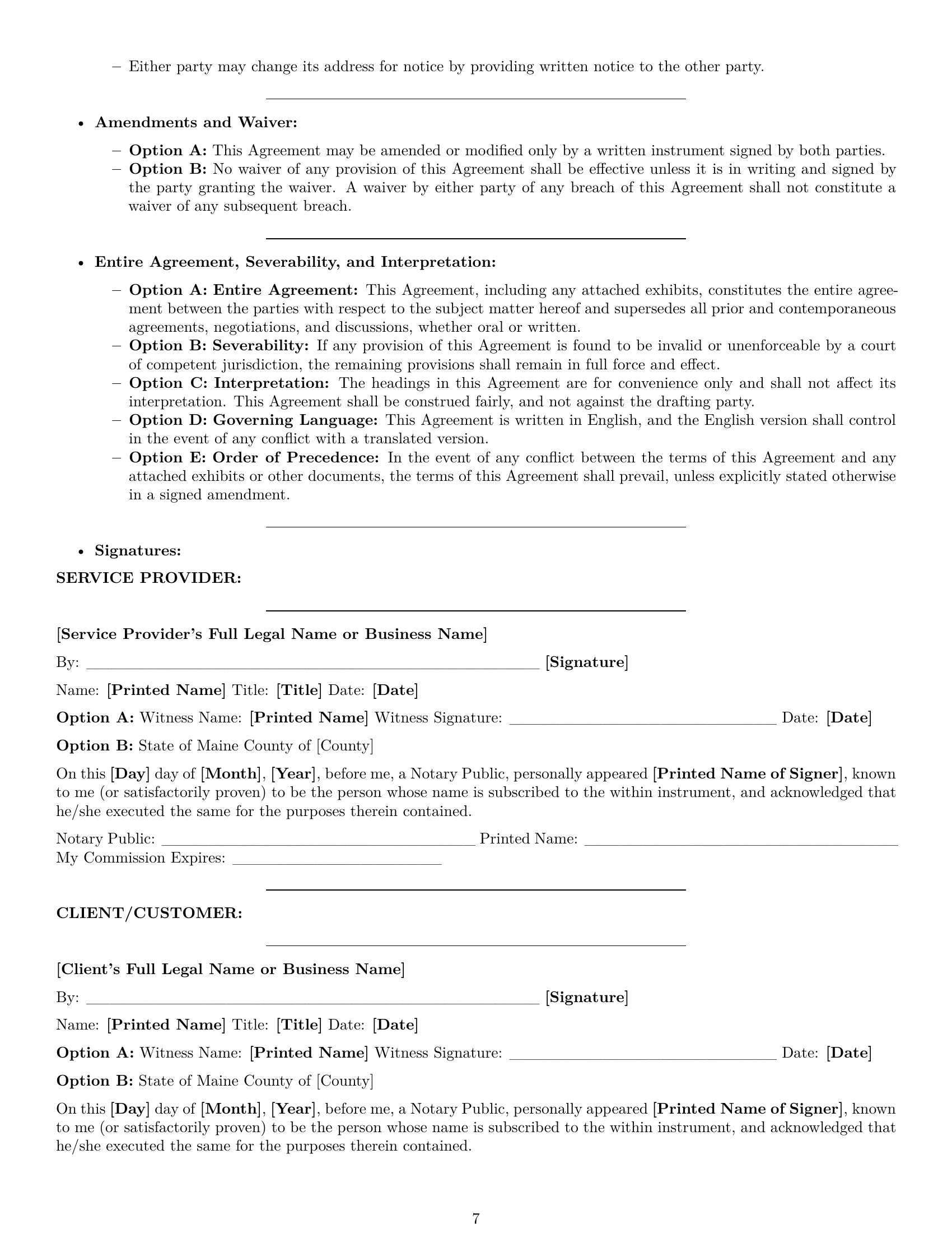 Preview page 7 of Pro Maine service contract template