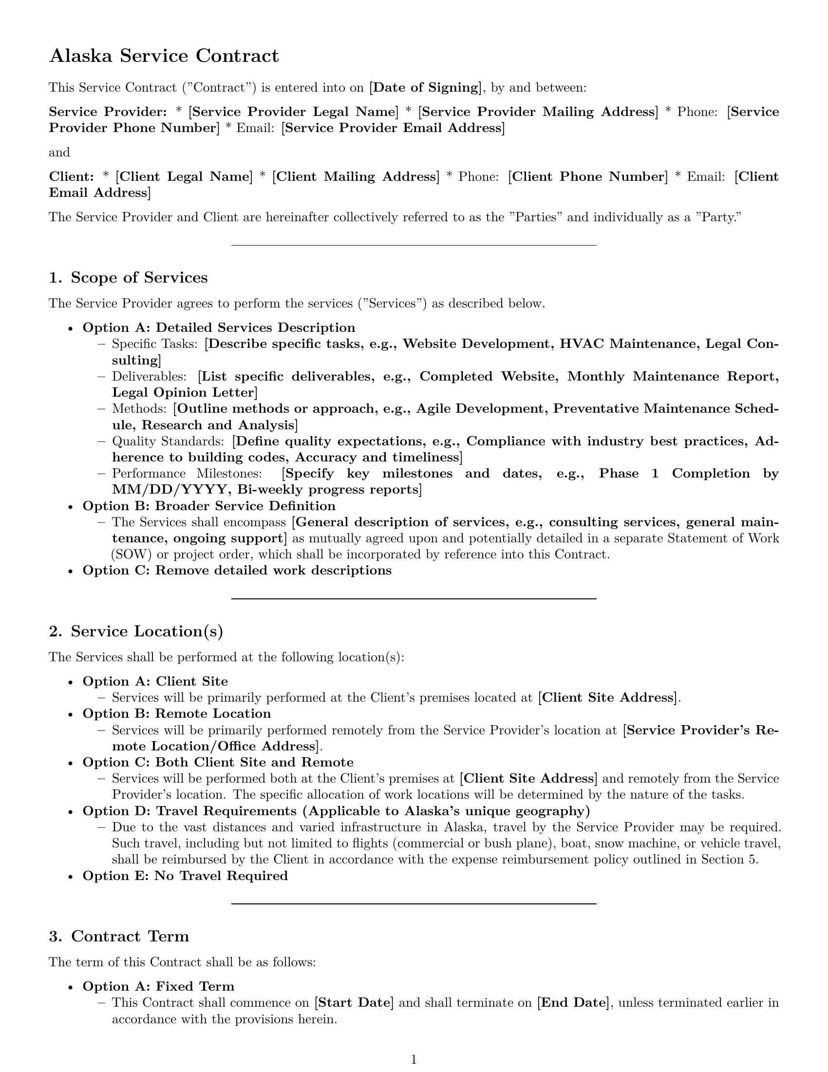 Preview page 1 of Pro Alaska service contract template