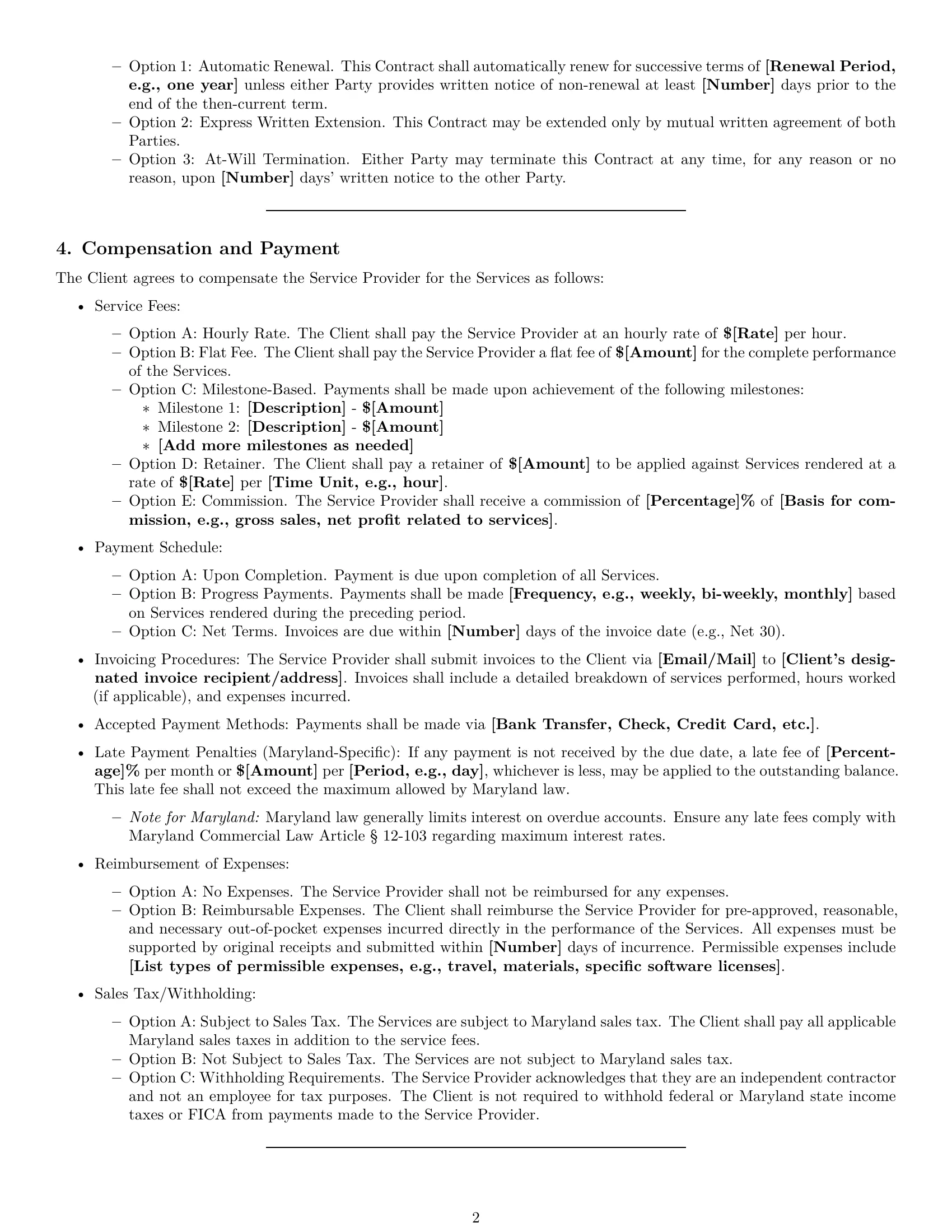 Preview page 2 of Pro Maryland service contract template