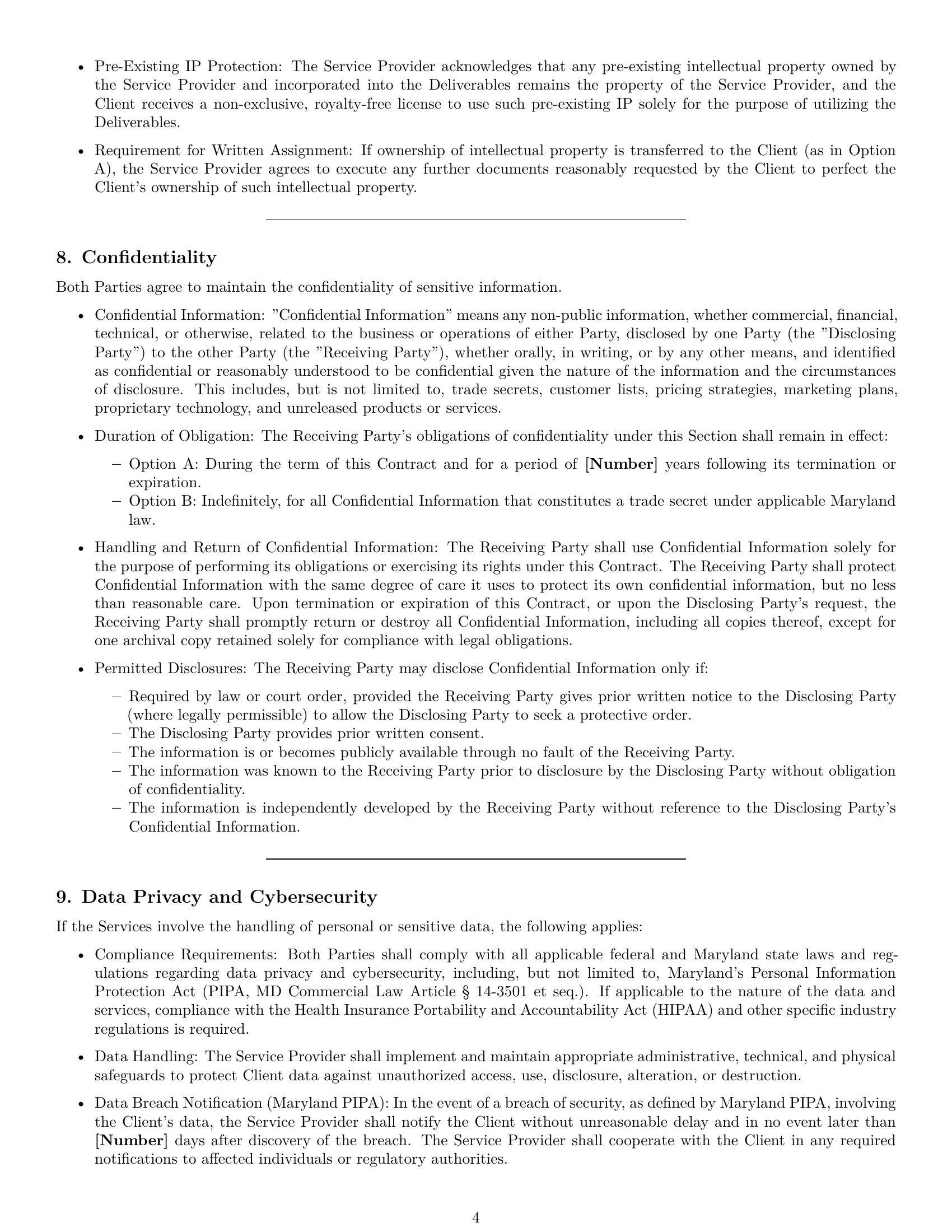 Preview page 4 of Pro Maryland service contract template