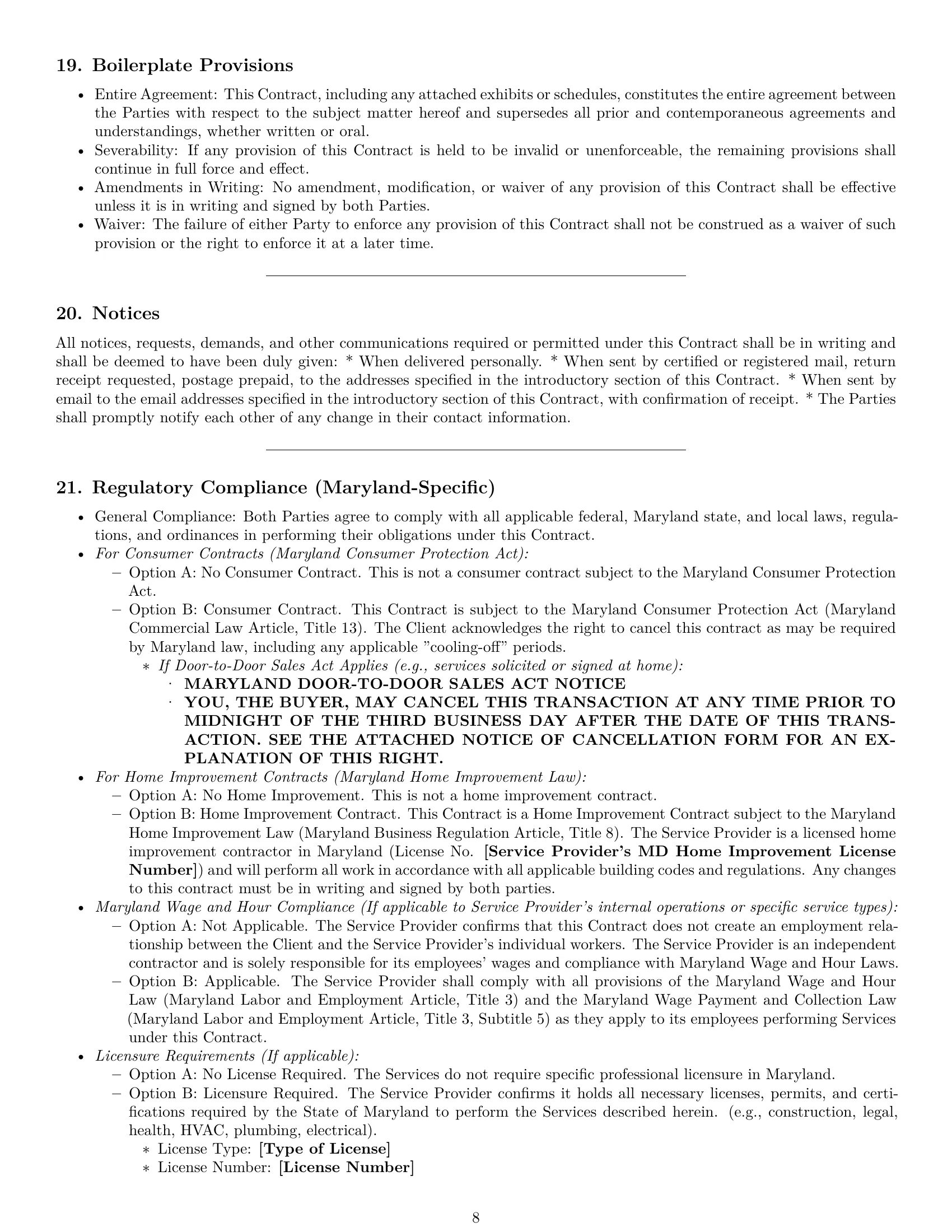 Preview page 8 of Pro Maryland service contract template