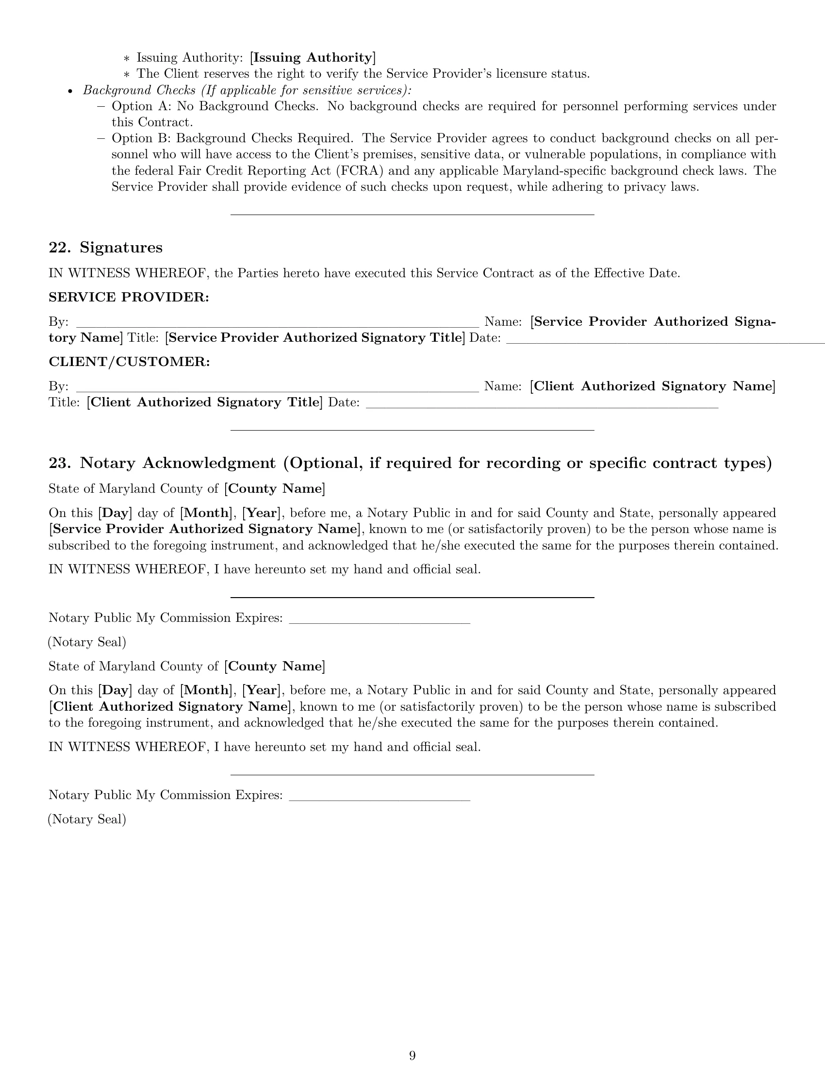 Preview page 9 of Pro Maryland service contract template