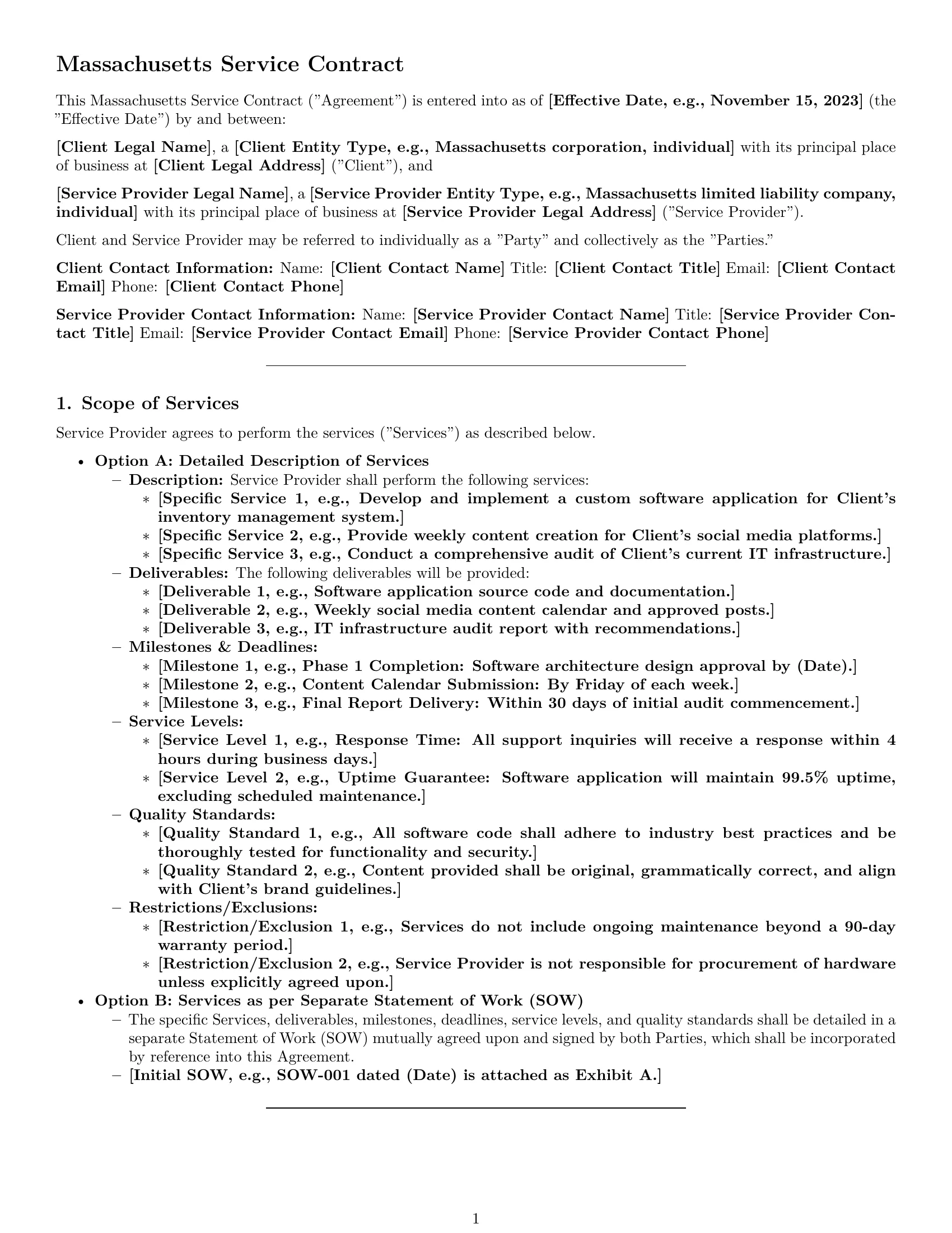 Preview page 1 of Pro Massachusetts service contract template