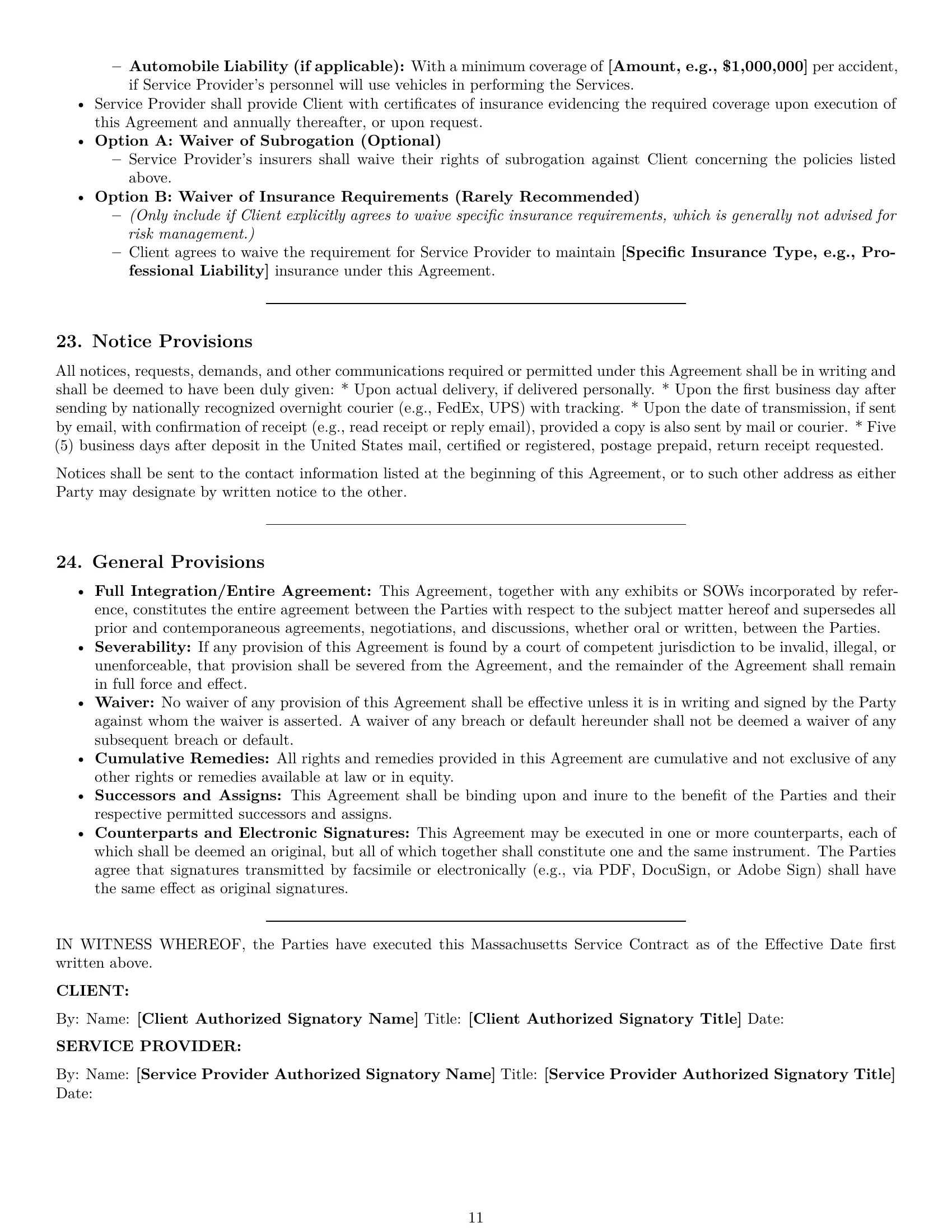Preview page 11 of Pro Massachusetts service contract template