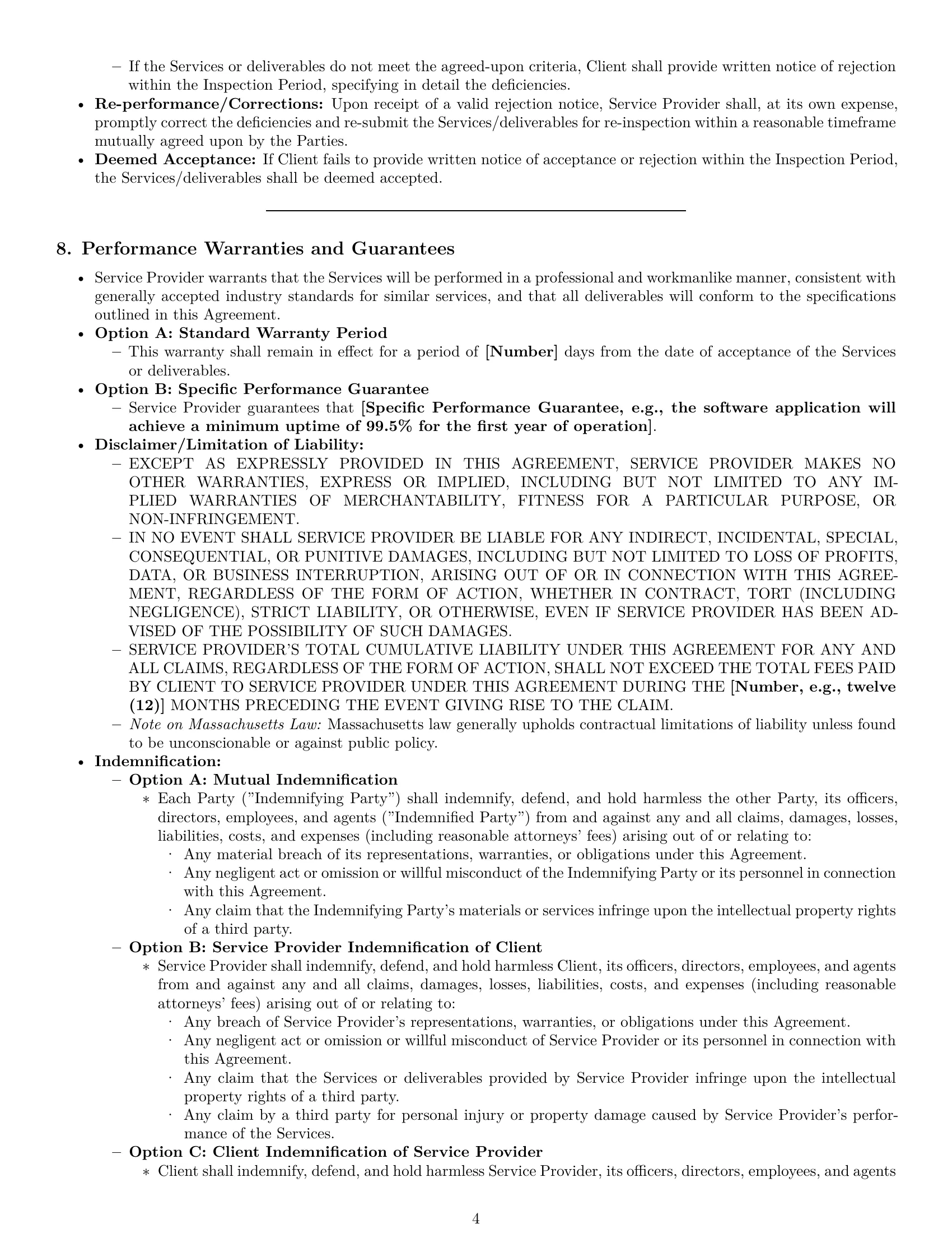 Preview page 4 of Pro Massachusetts service contract template
