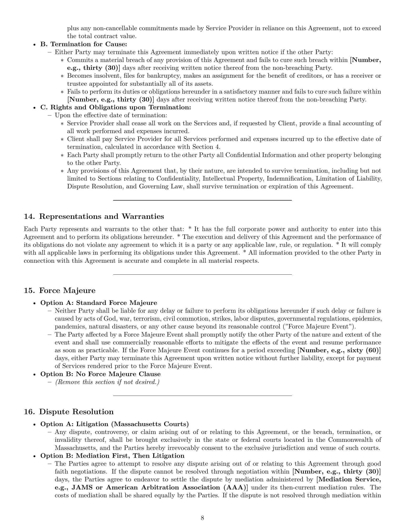 Preview page 8 of Pro Massachusetts service contract template