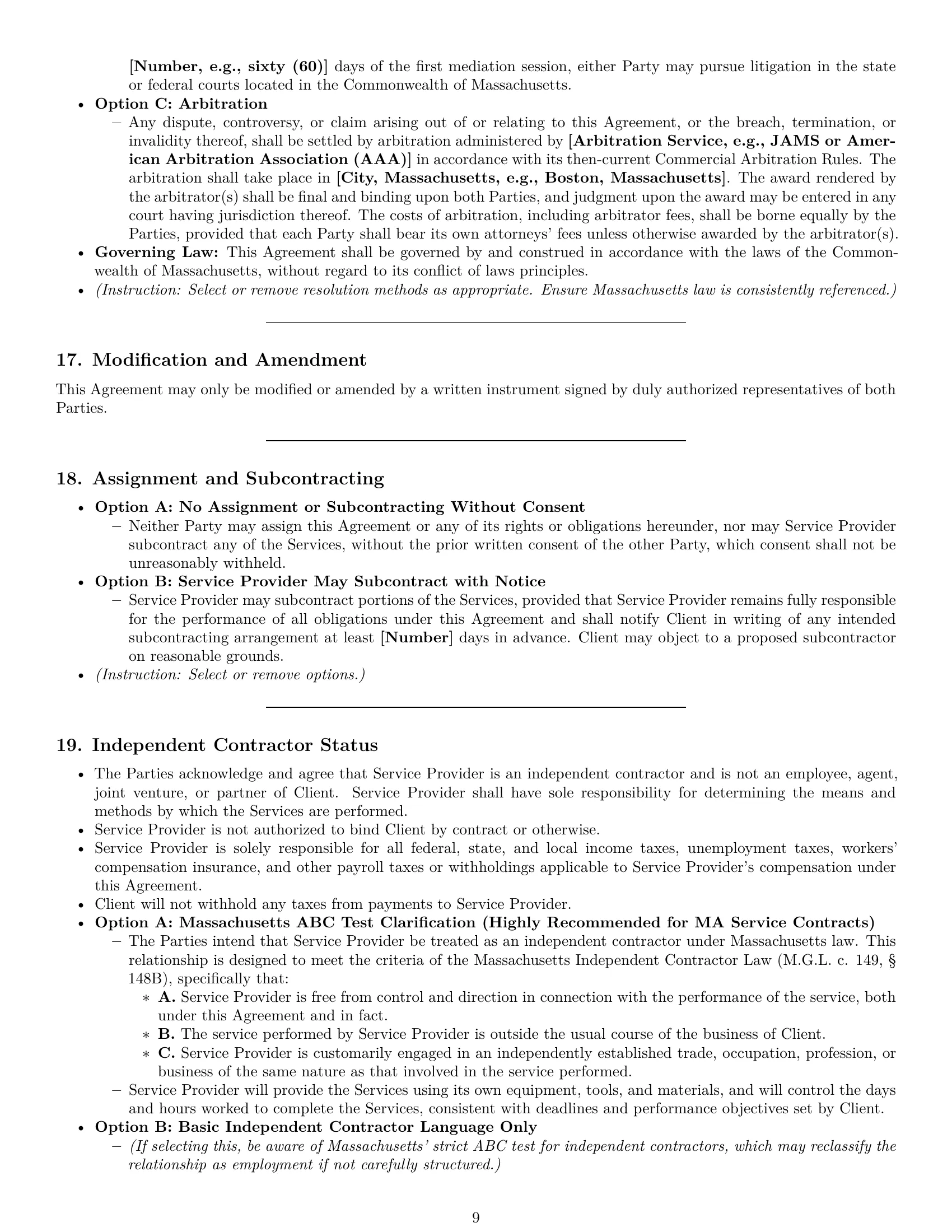 Preview page 9 of Pro Massachusetts service contract template