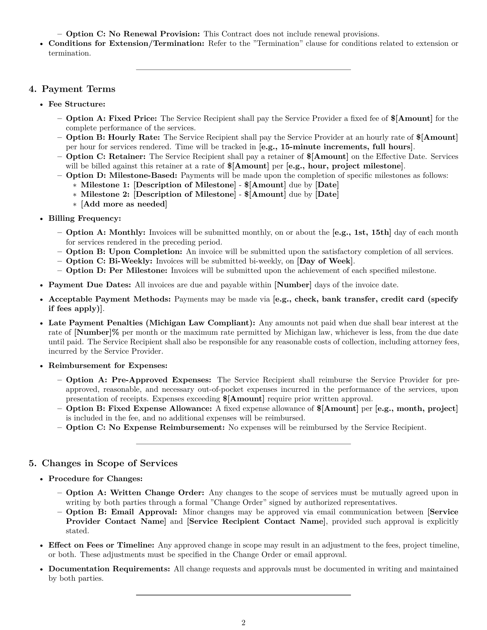 Preview page 2 of Pro Michigan service contract template