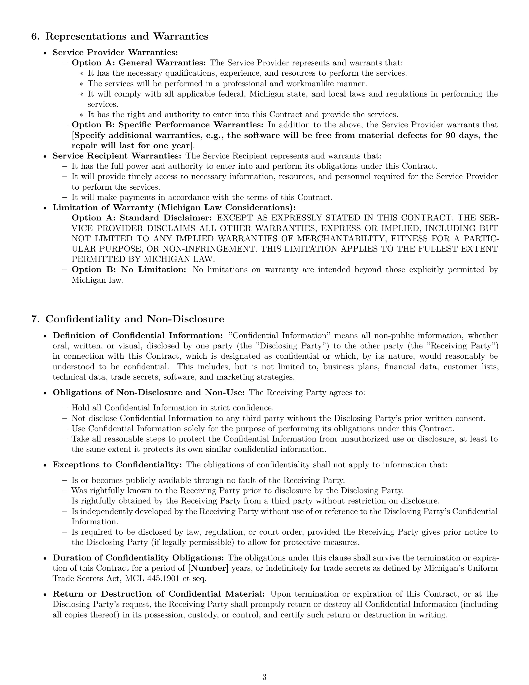 Preview page 3 of Pro Michigan service contract template