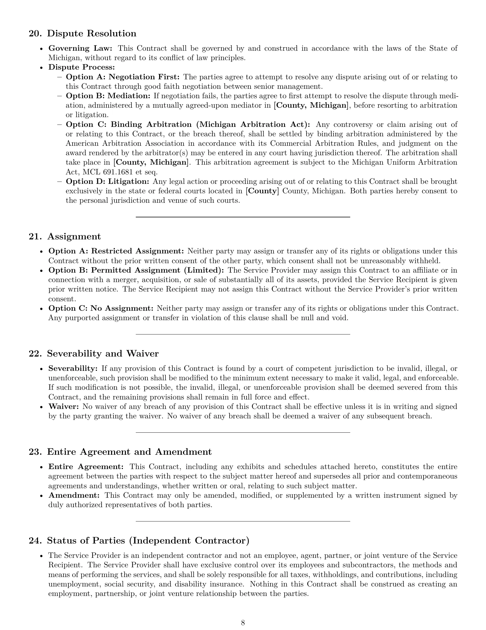 Preview page 8 of Pro Michigan service contract template