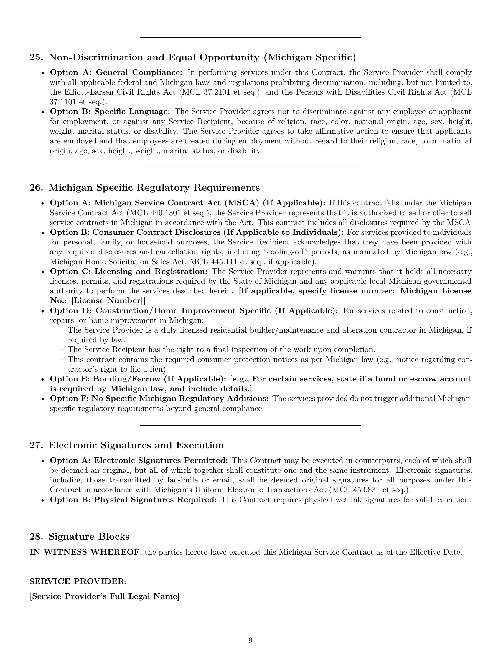 Preview page 9 of Pro Michigan service contract template