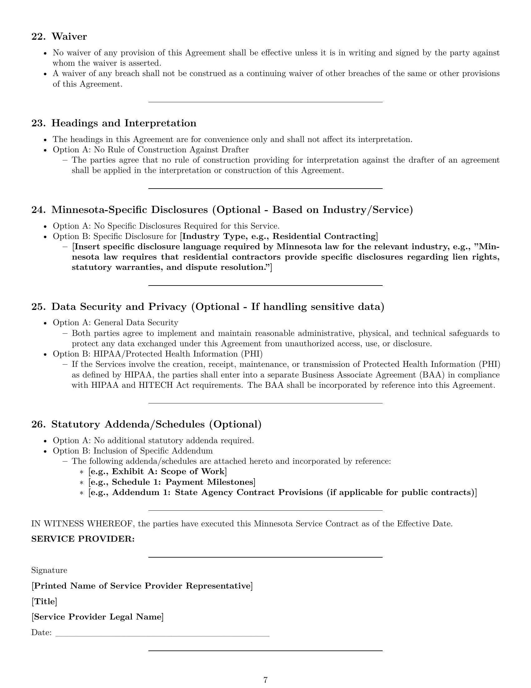 Preview page 7 of Pro Minnesota service contract template