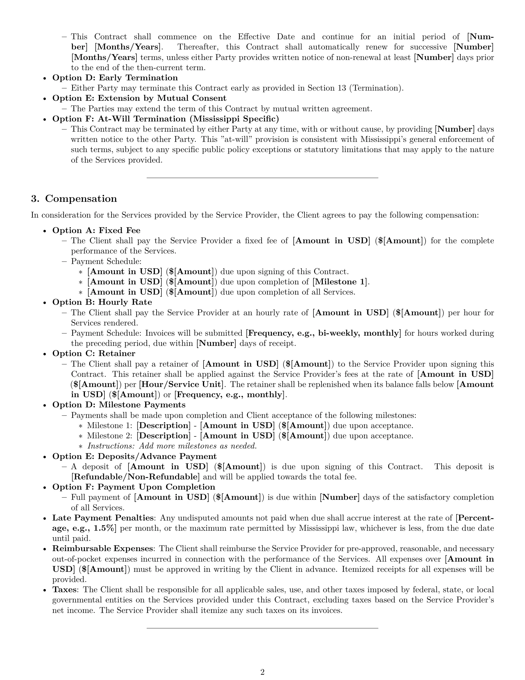 Preview page 2 of Pro Mississippi service contract template