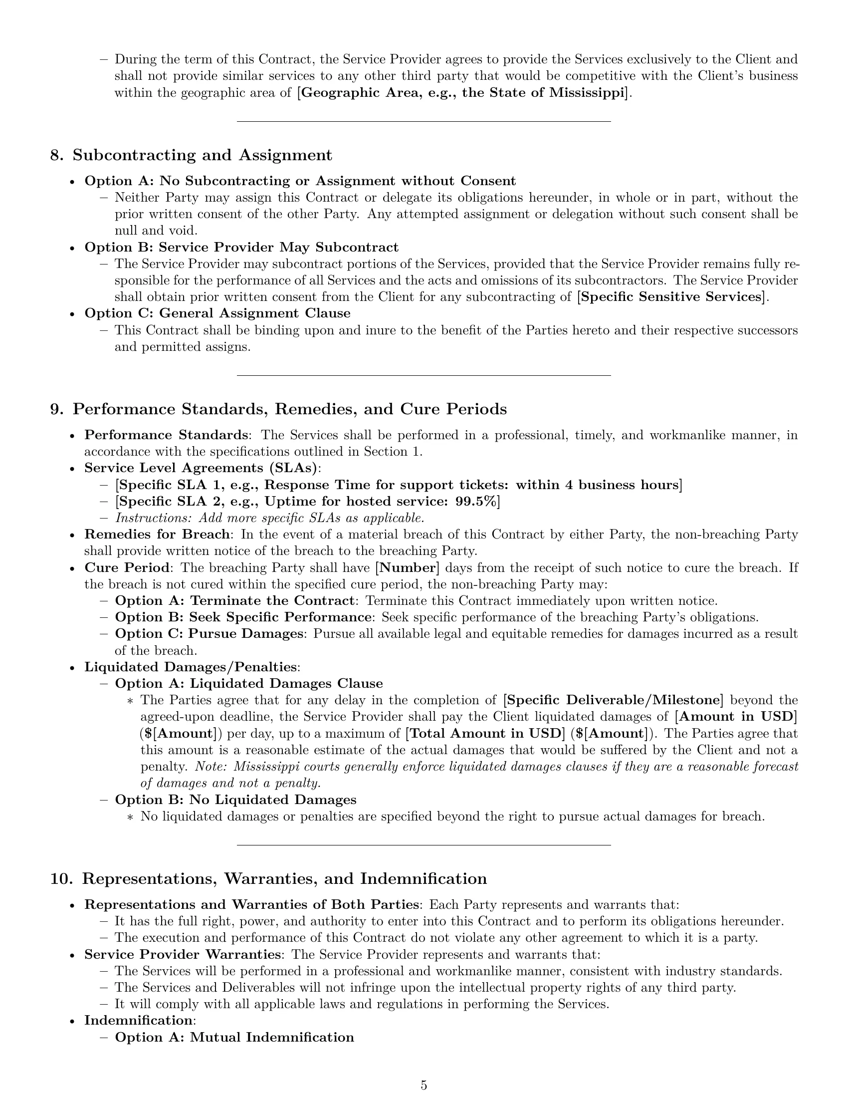Preview page 5 of Pro Mississippi service contract template