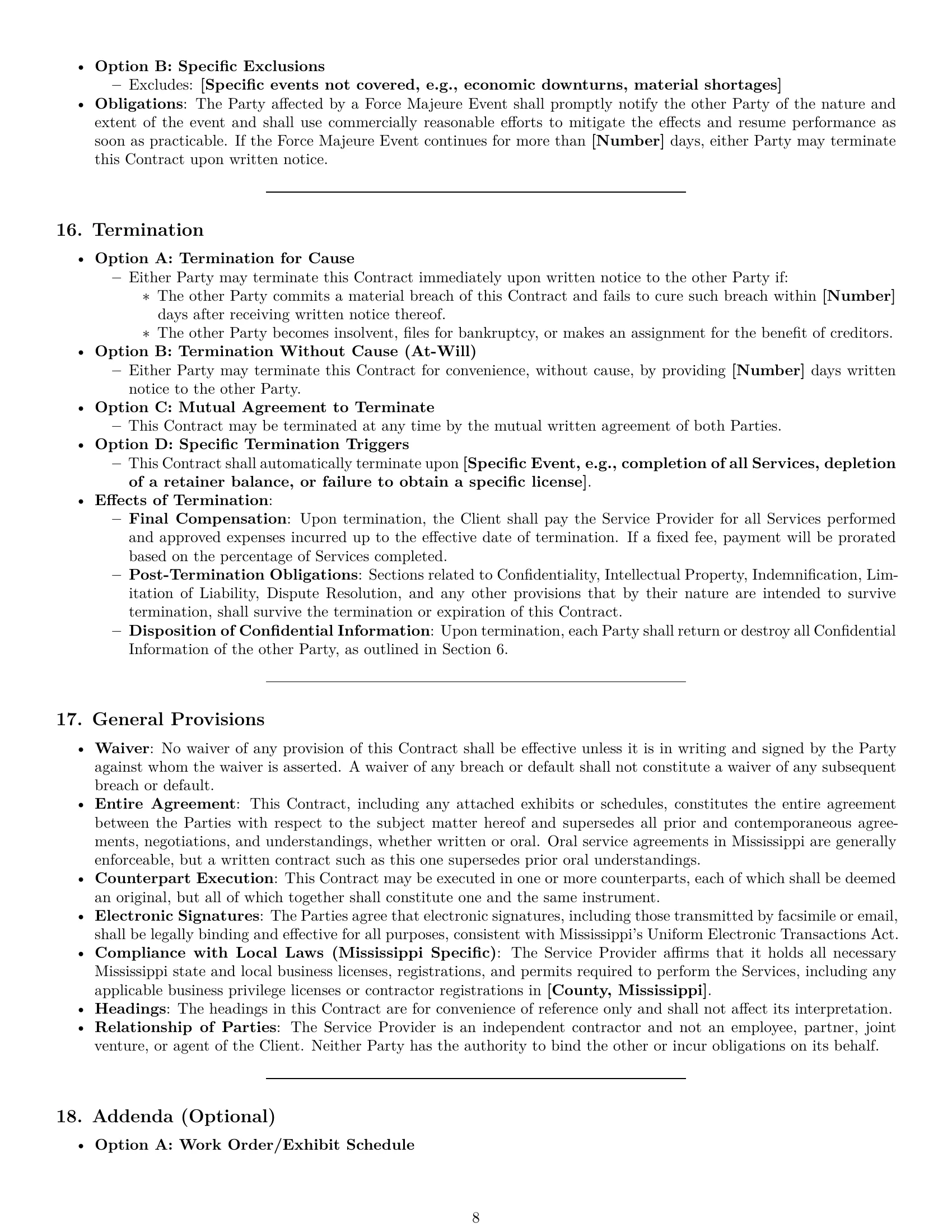 Preview page 8 of Pro Mississippi service contract template
