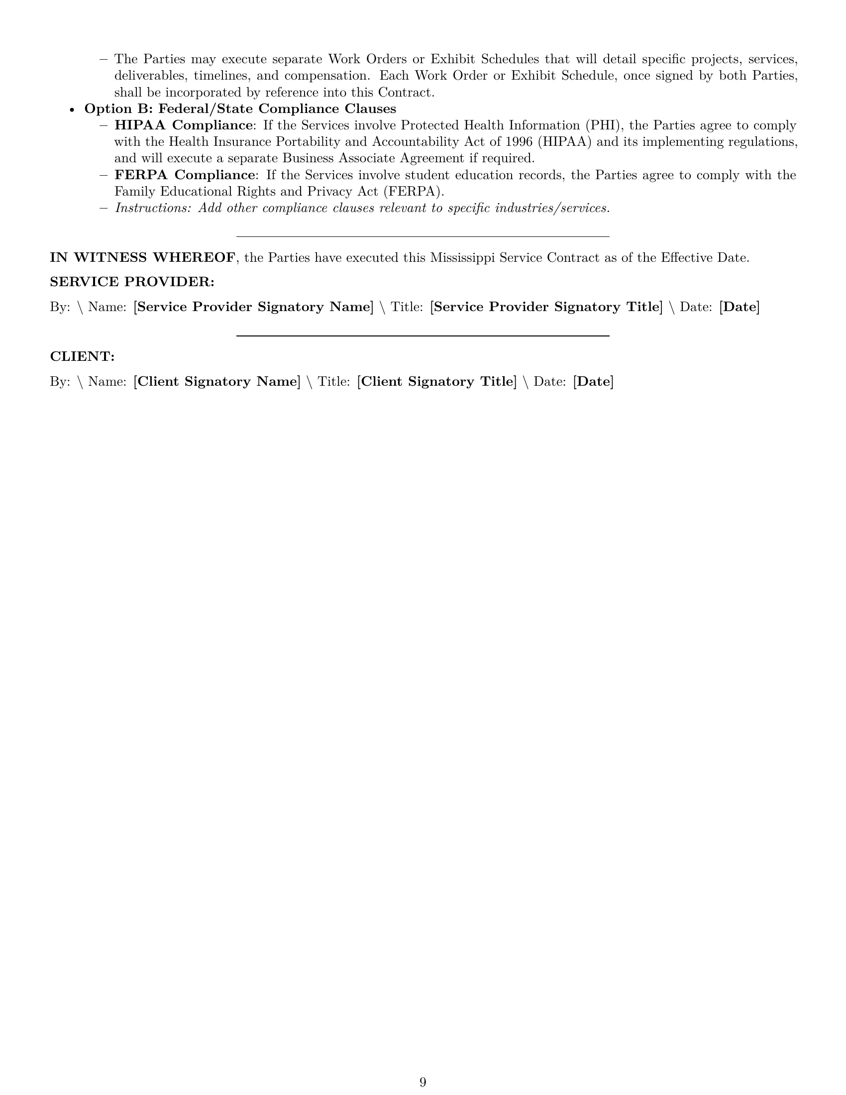 Preview page 9 of Pro Mississippi service contract template