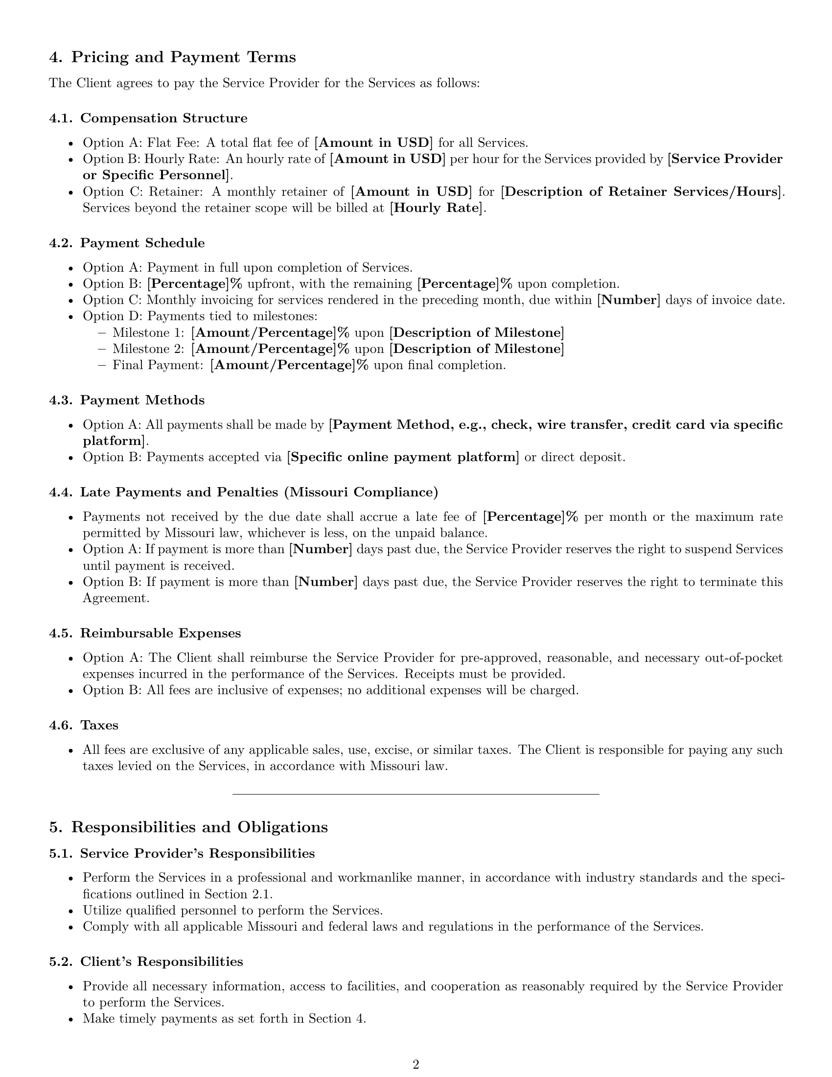 Preview page 2 of Pro Missouri service contract template