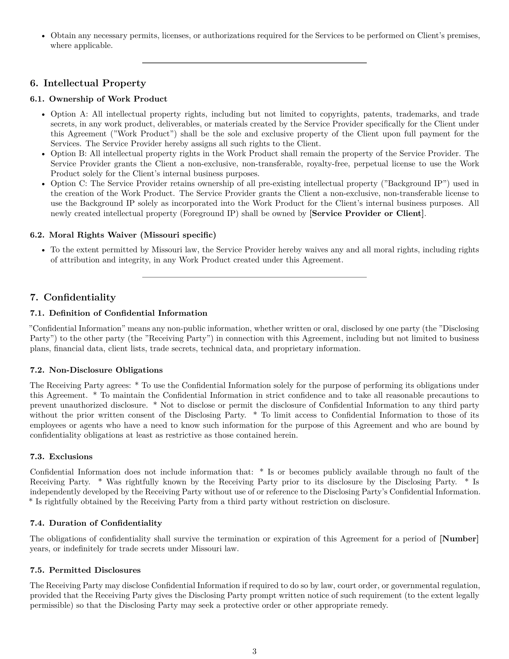 Preview page 3 of Pro Missouri service contract template
