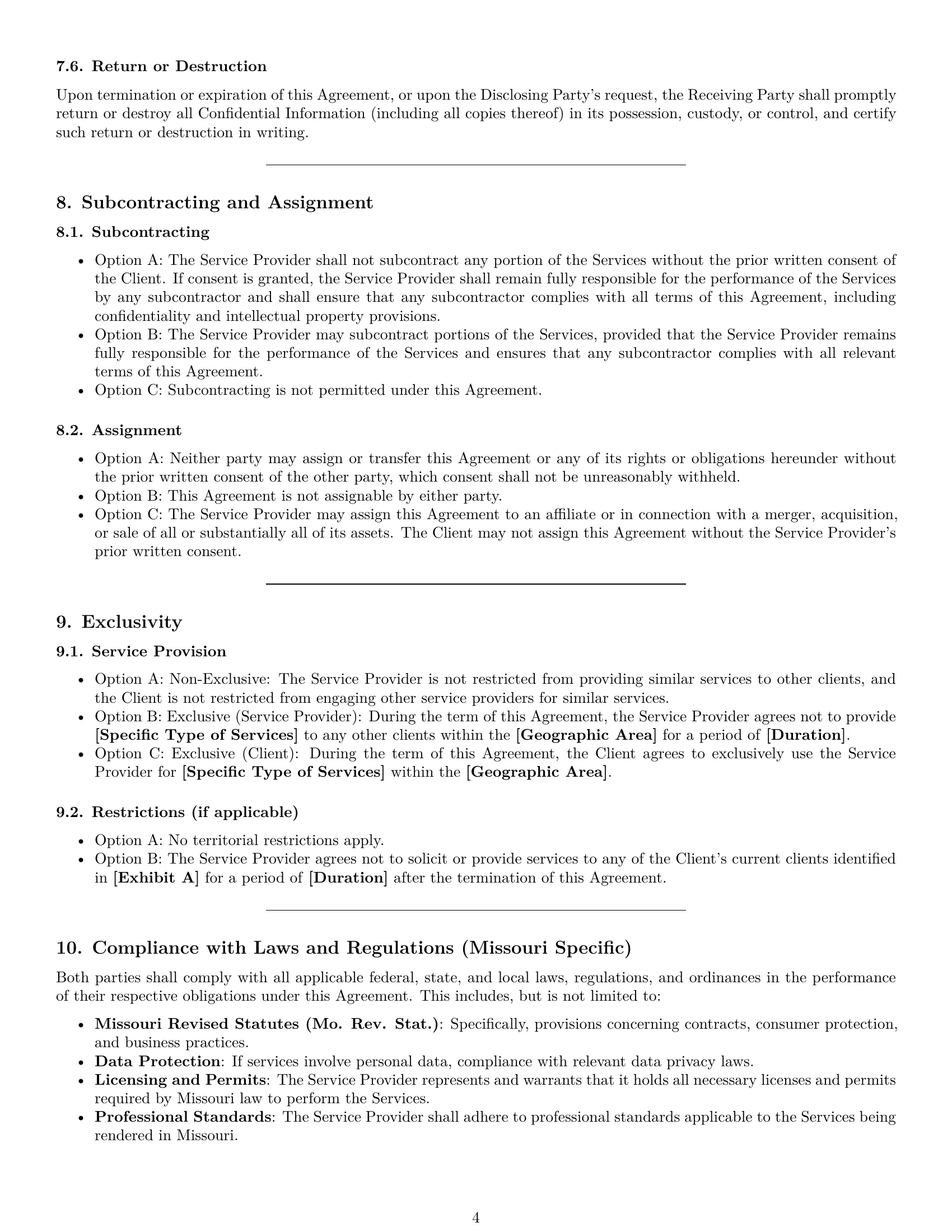 Preview page 4 of Pro Missouri service contract template