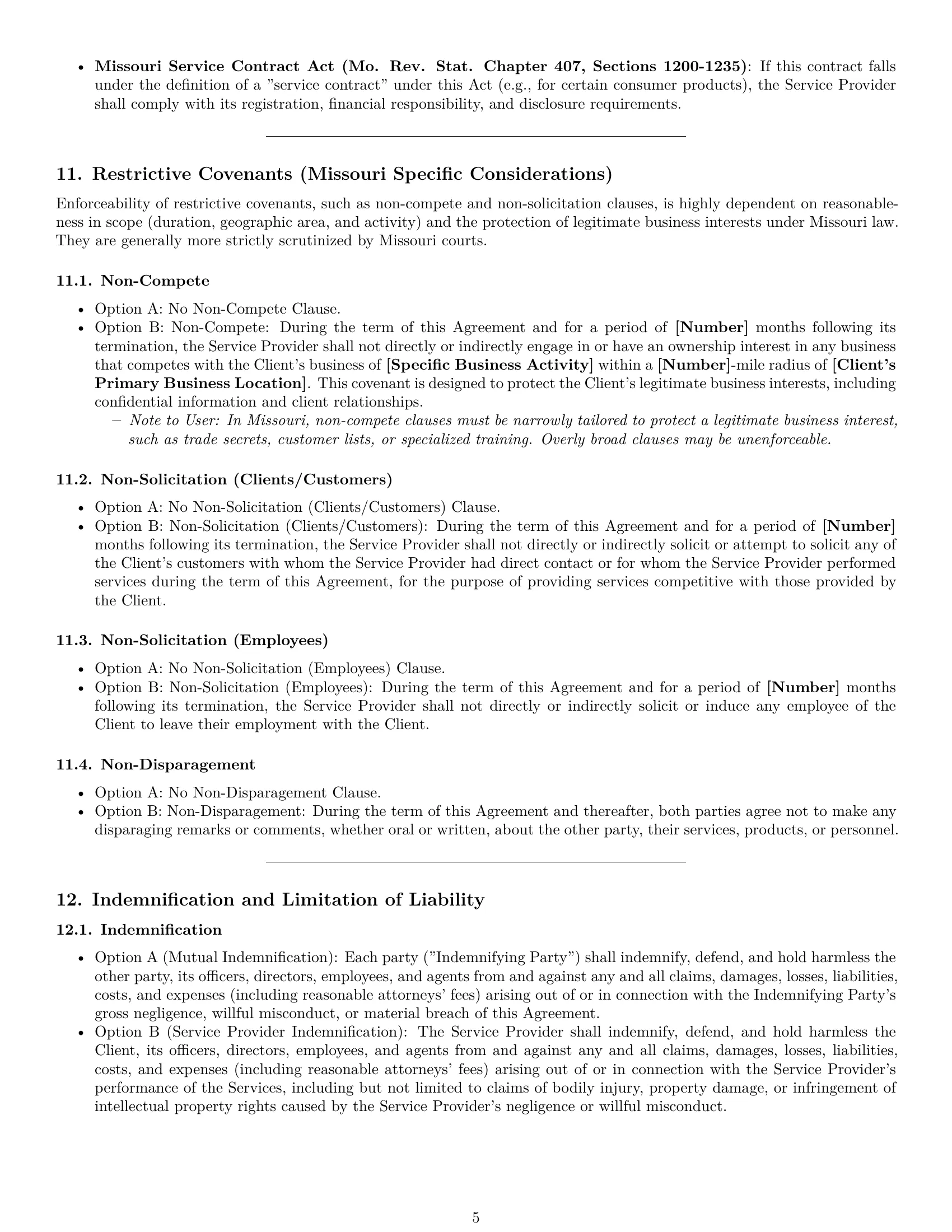 Preview page 5 of Pro Missouri service contract template