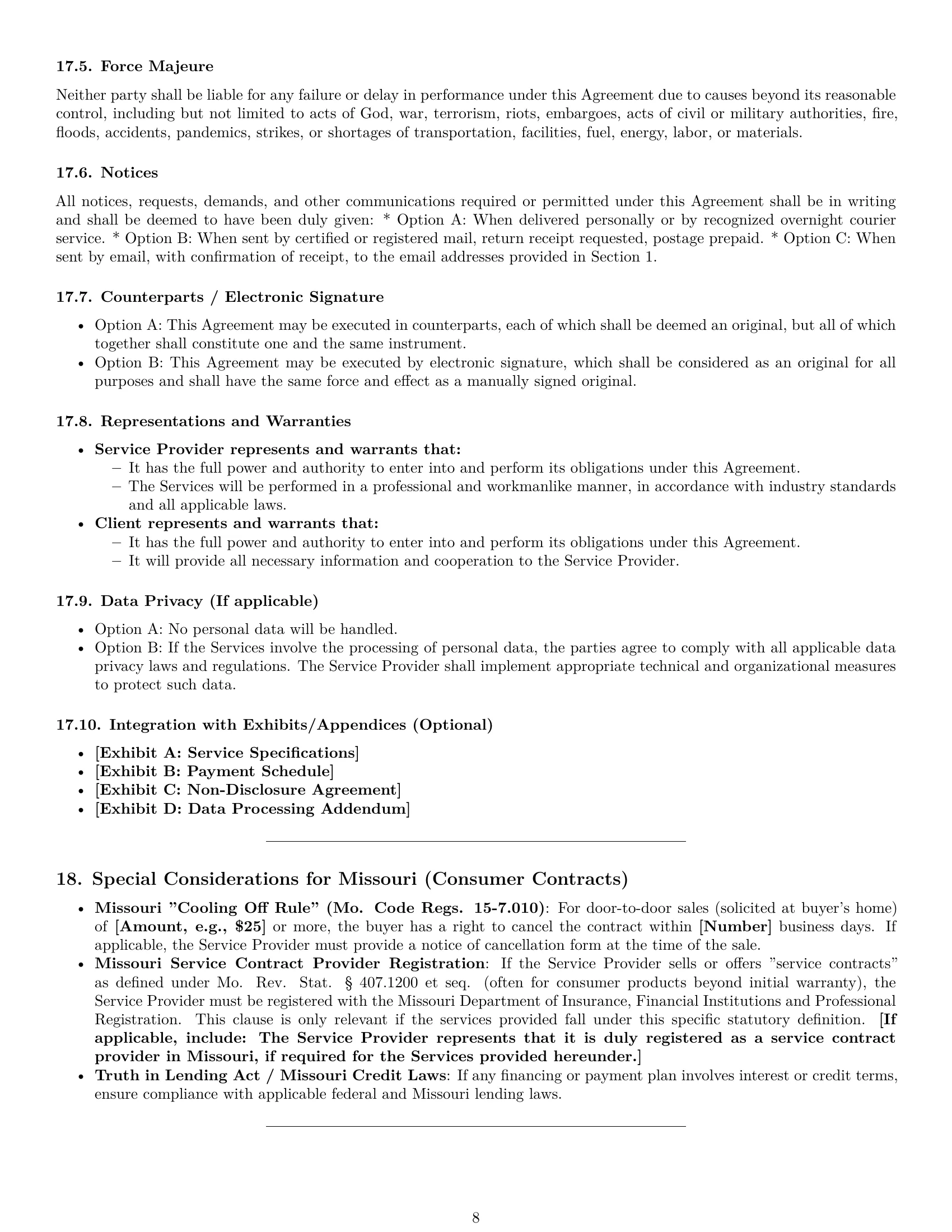 Preview page 8 of Pro Missouri service contract template