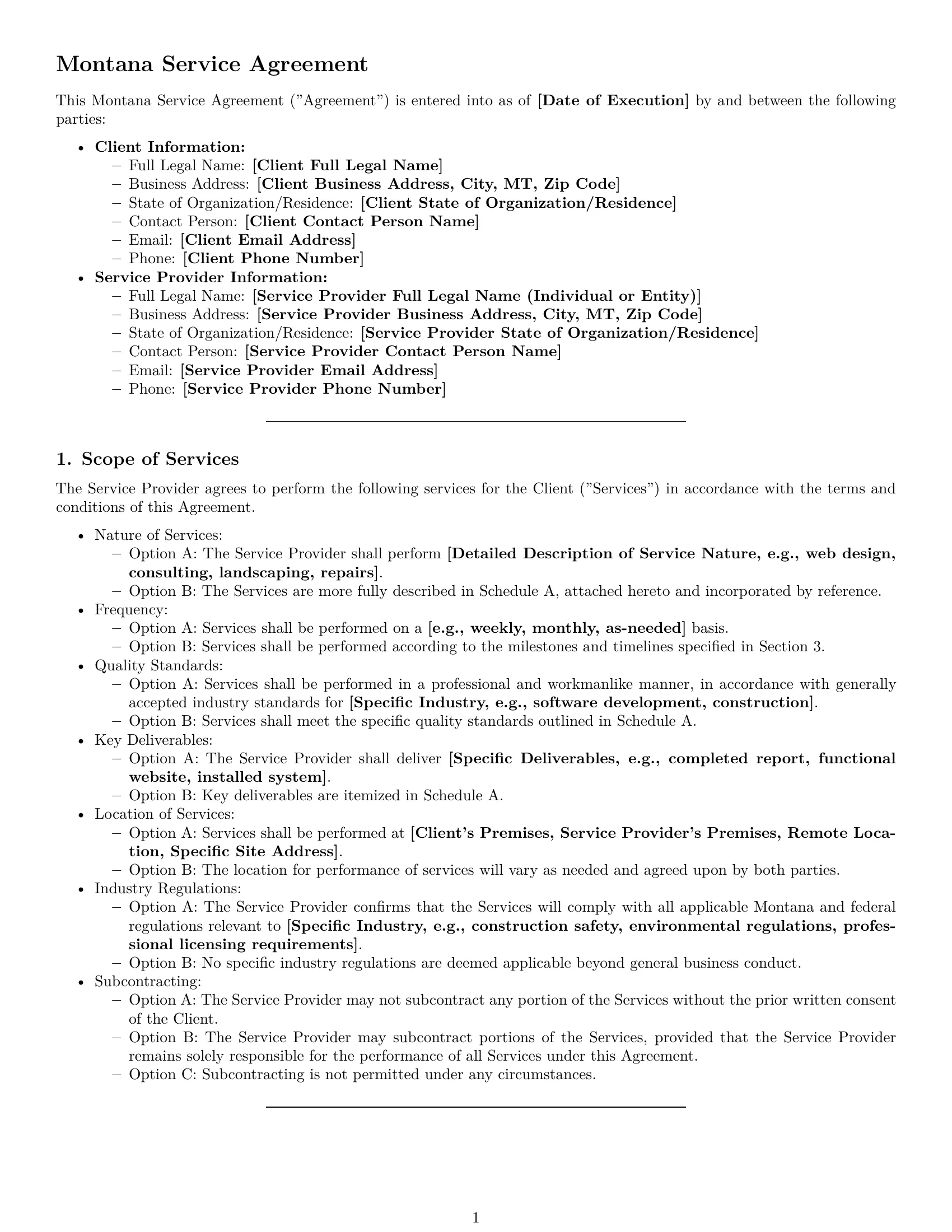 Preview page 1 of Pro Montana service contract template