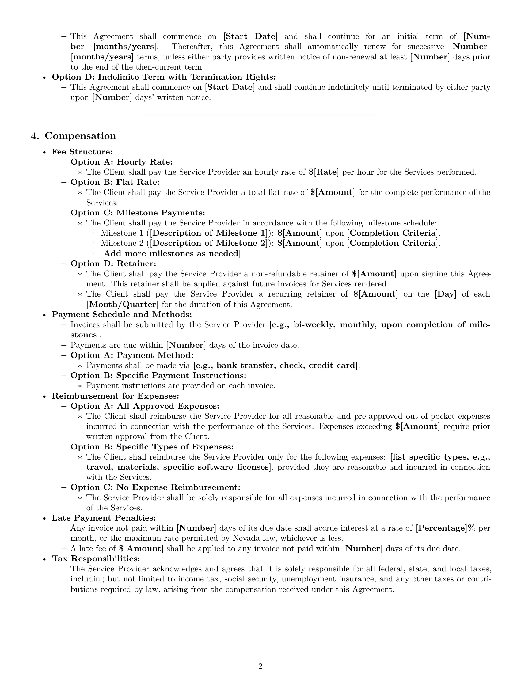 Preview page 2 of Pro Nevada service contract template