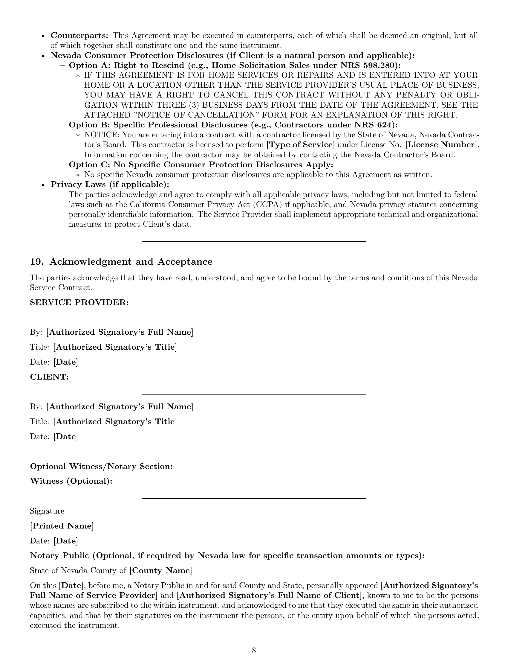 Preview page 8 of Pro Nevada service contract template