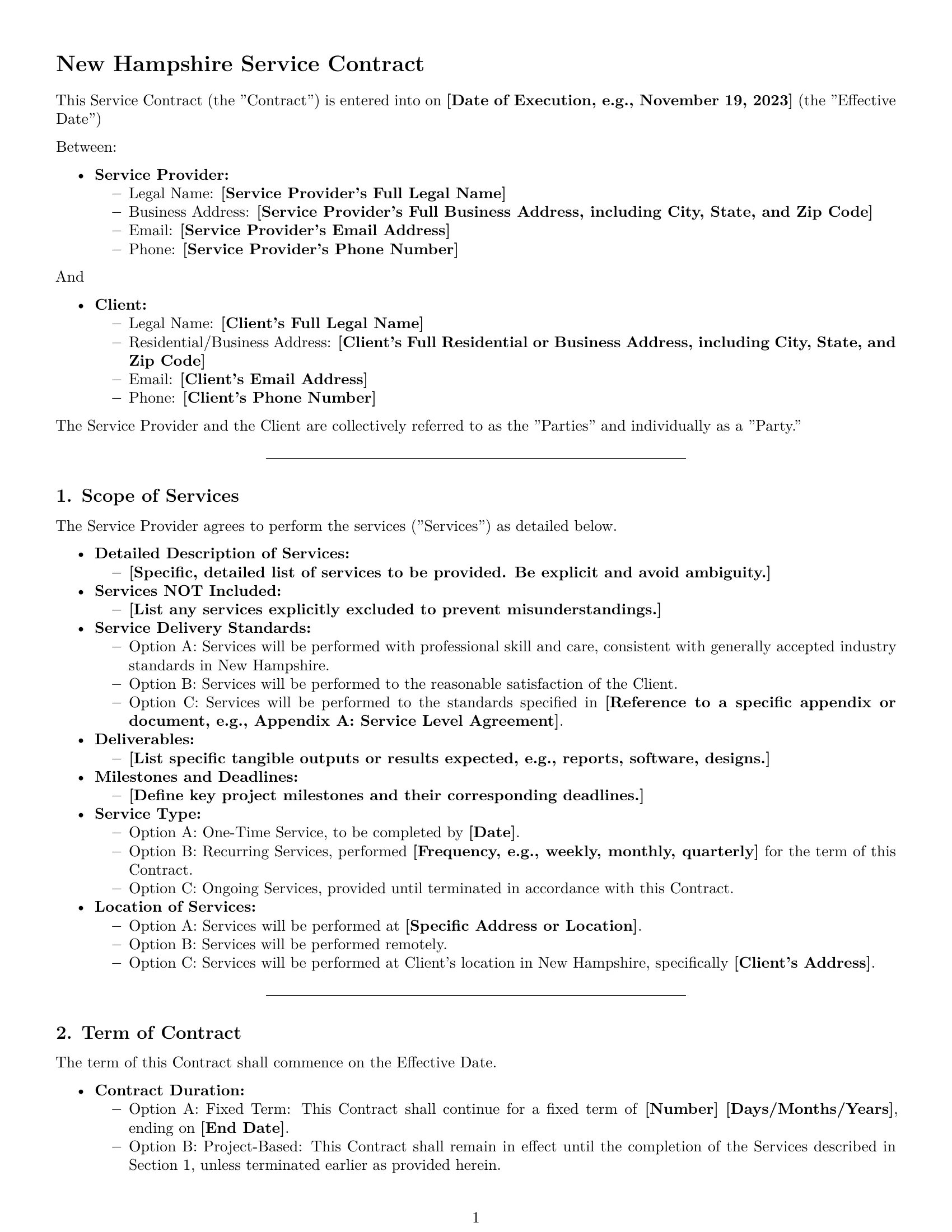 Preview page 1 of Pro New Hampshire service contract template