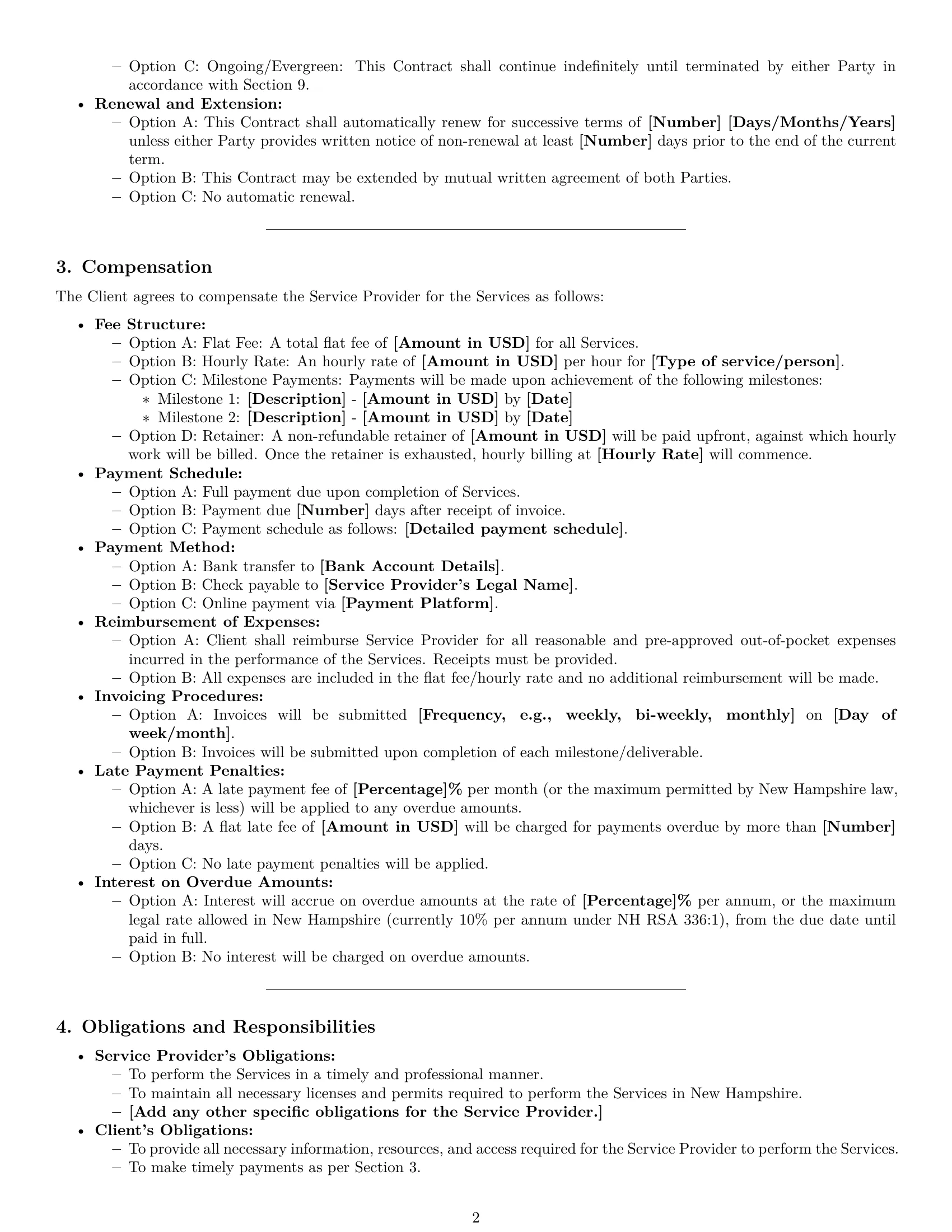 Preview page 2 of Pro New Hampshire service contract template