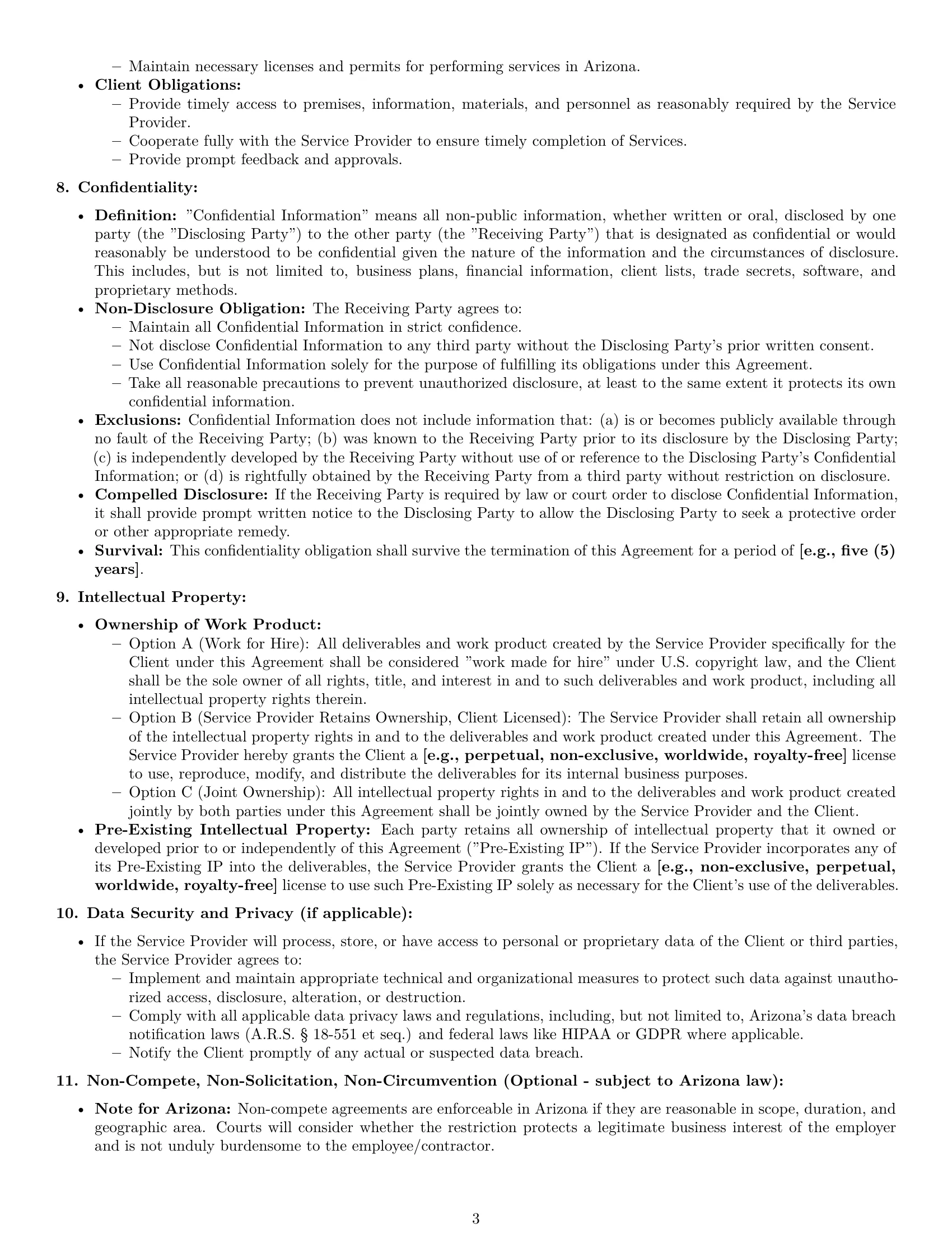 Preview page 3 of Pro Arizona service contract template
