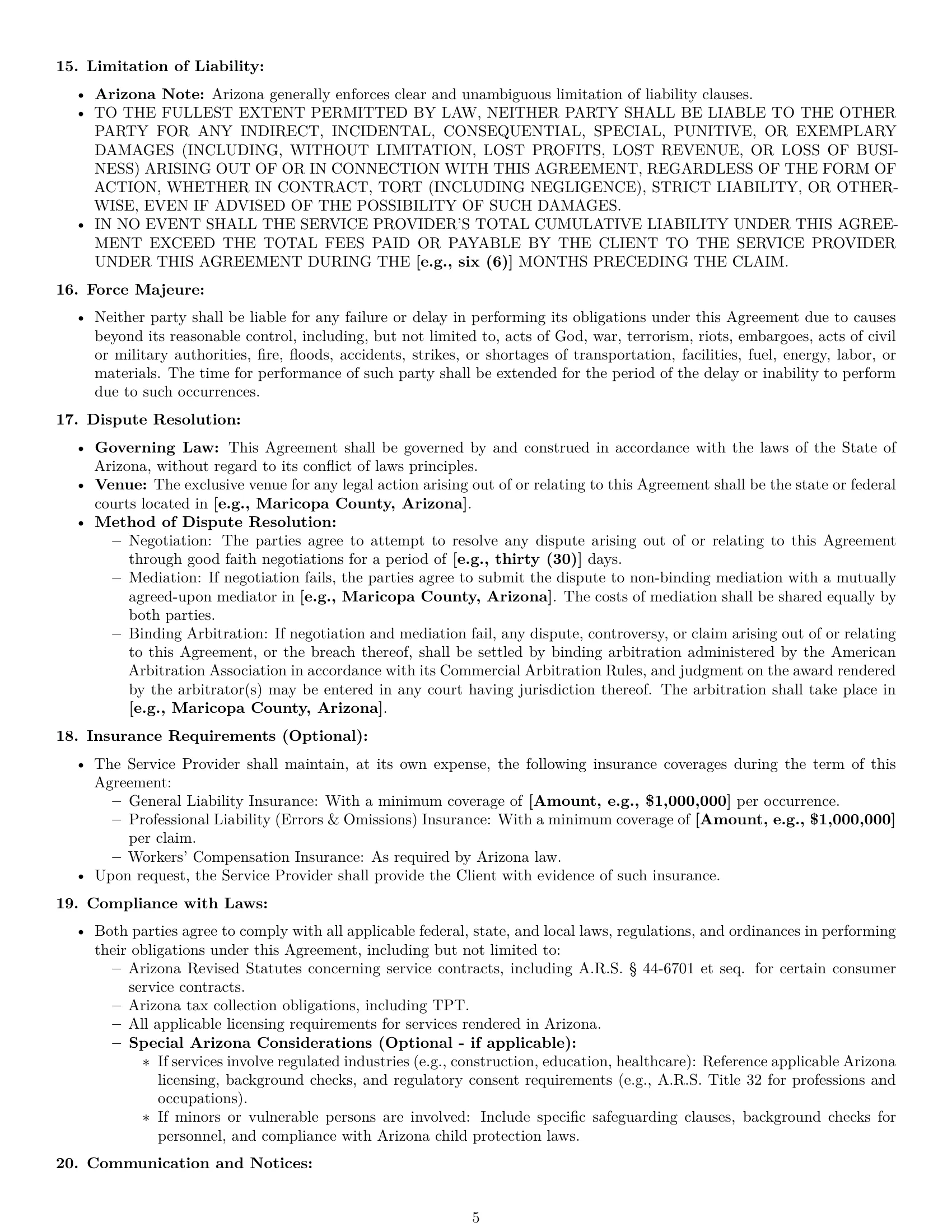 Preview page 5 of Pro Arizona service contract template