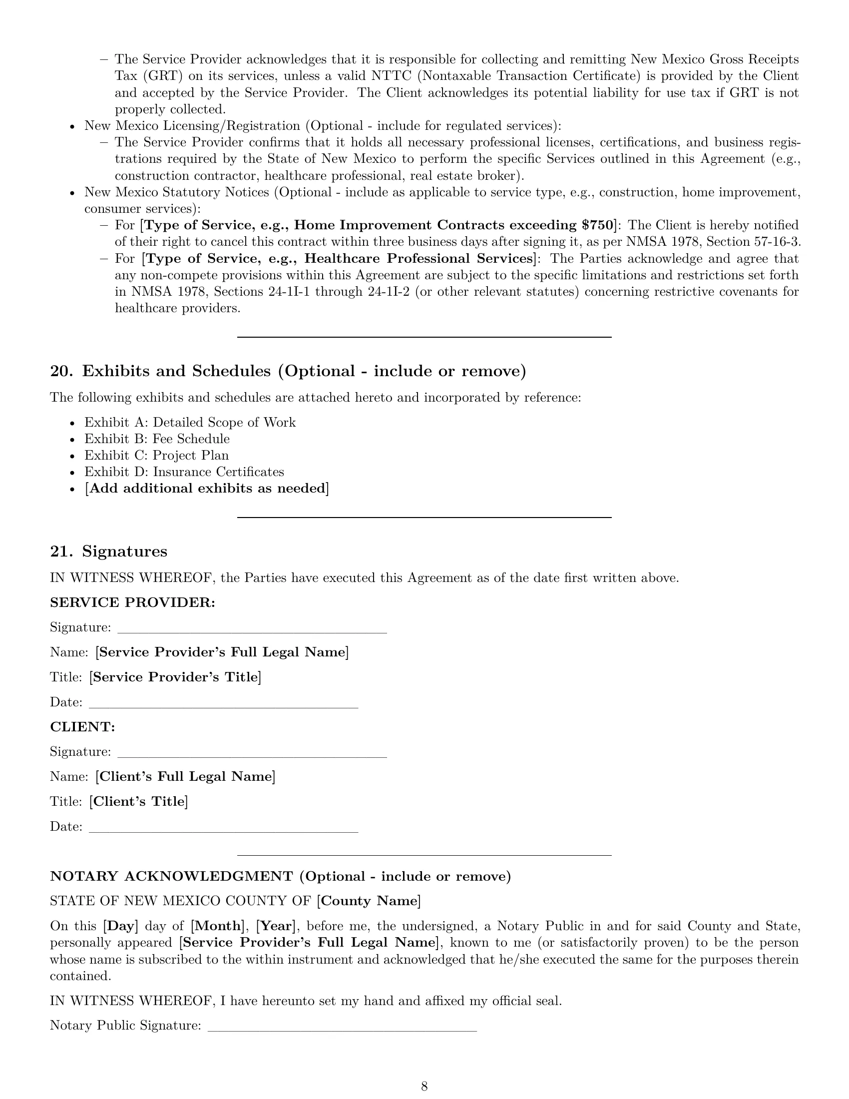 Preview page 8 of Pro New Mexico service contract template