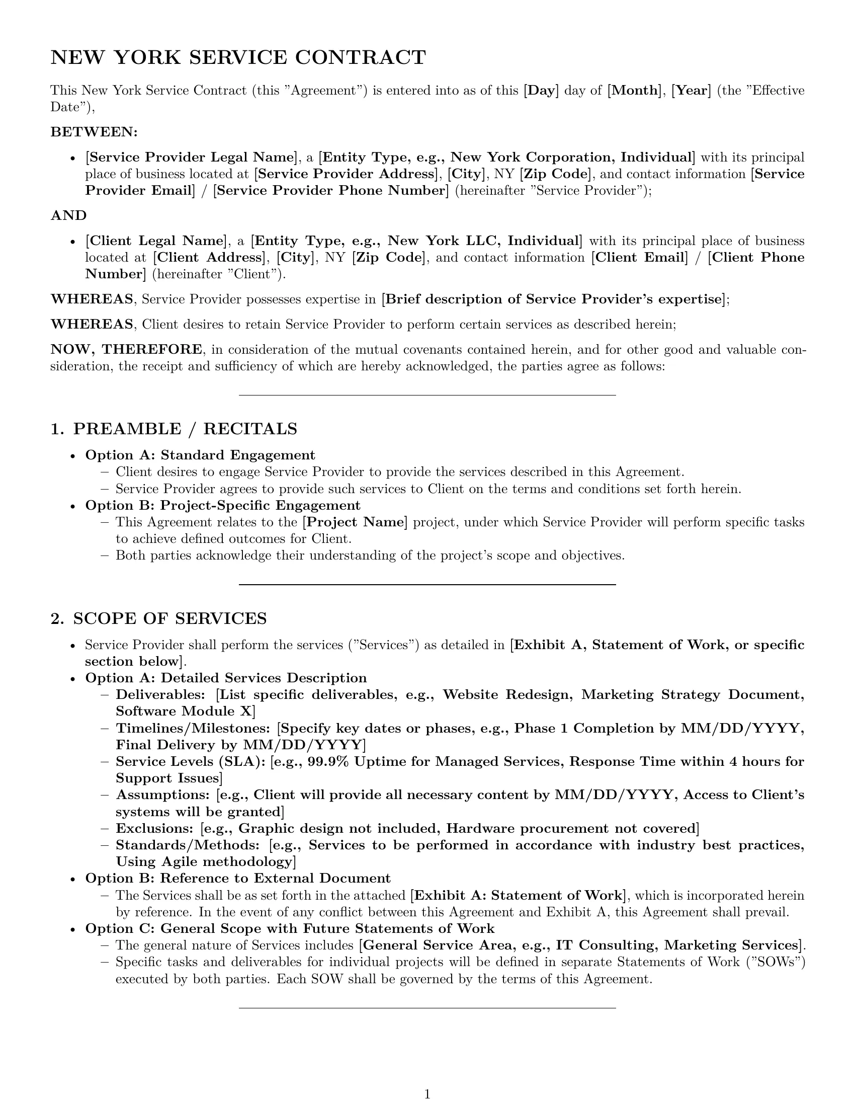 Preview page 1 of Pro New York service contract template