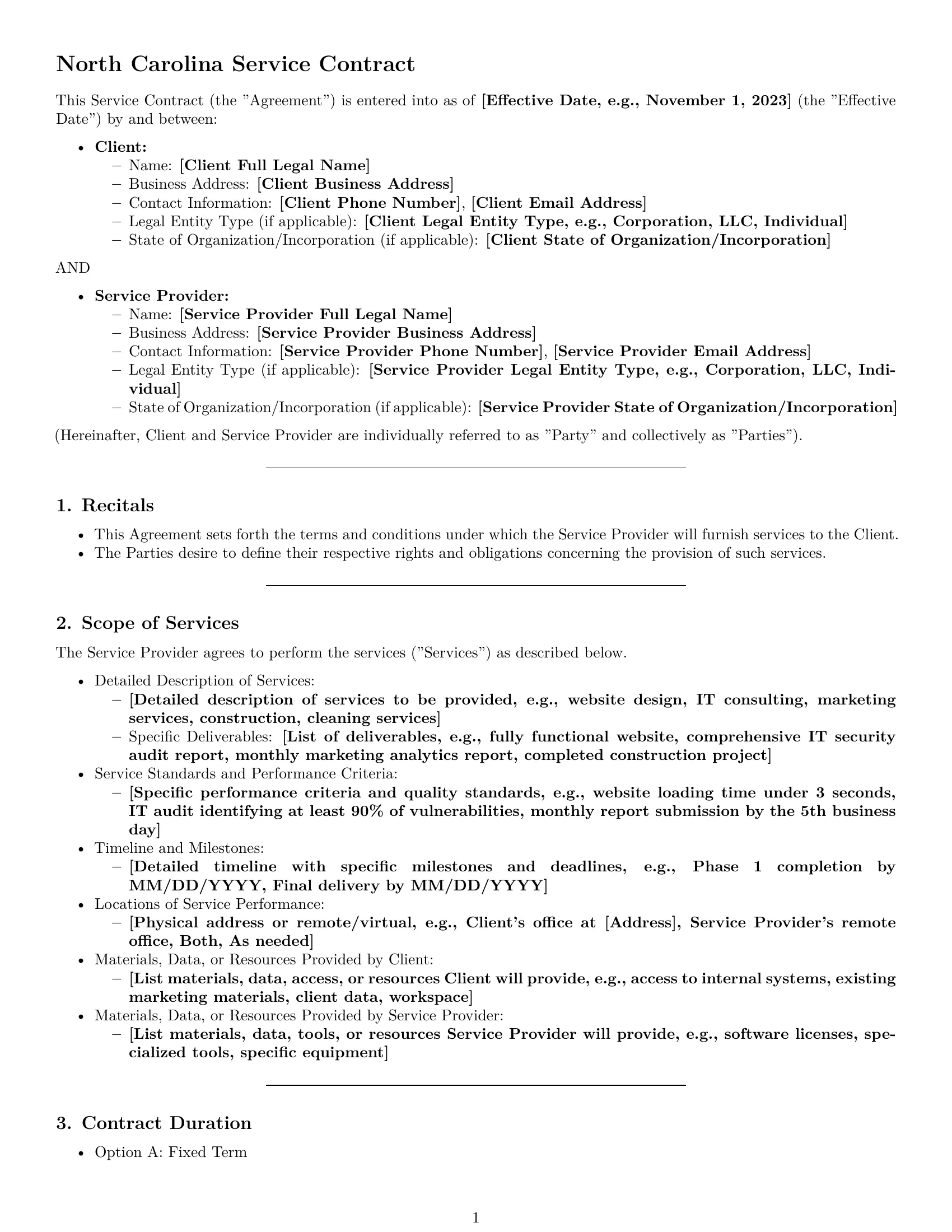 Preview page 1 of Pro North Carolina service contract template