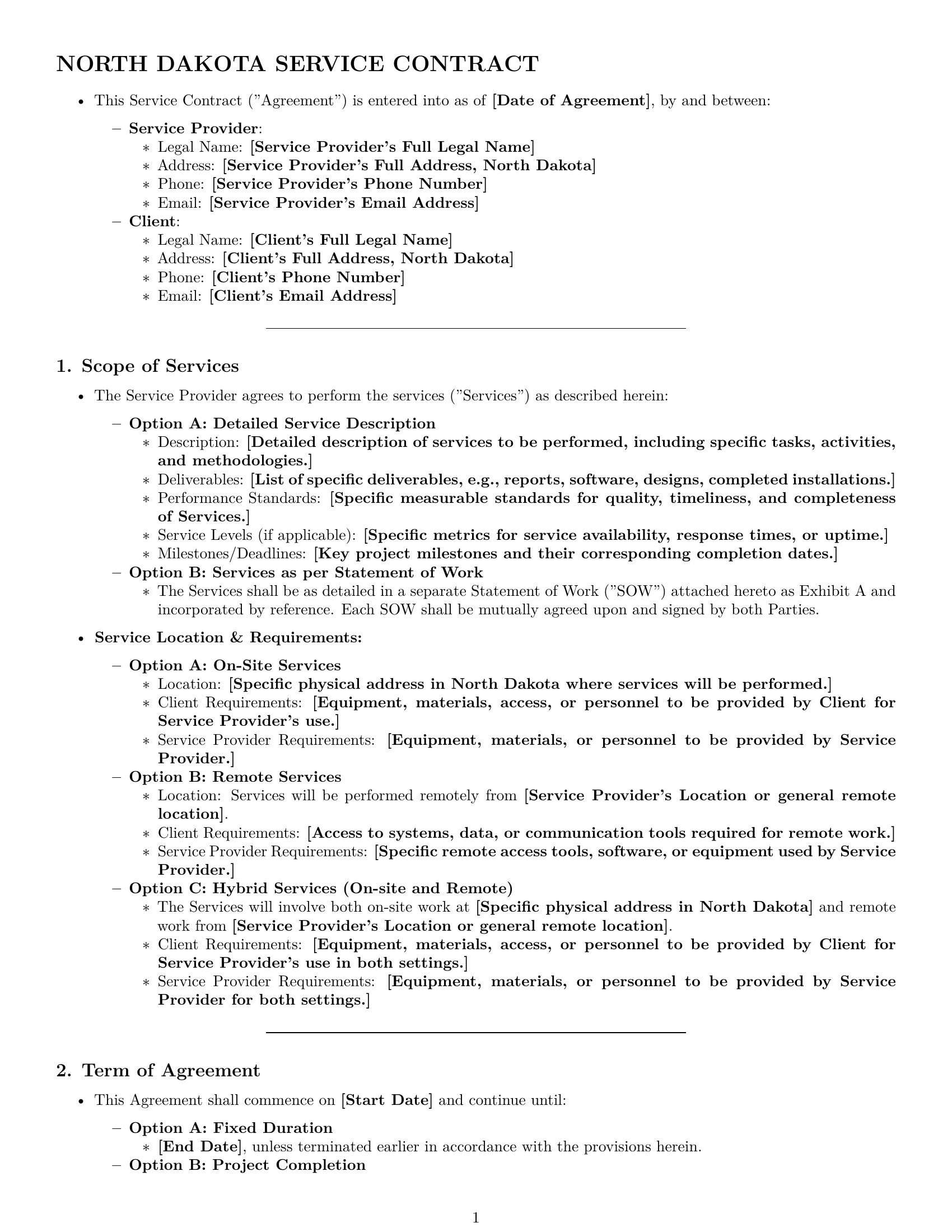 Preview page 1 of Pro North Dakota service contract template
