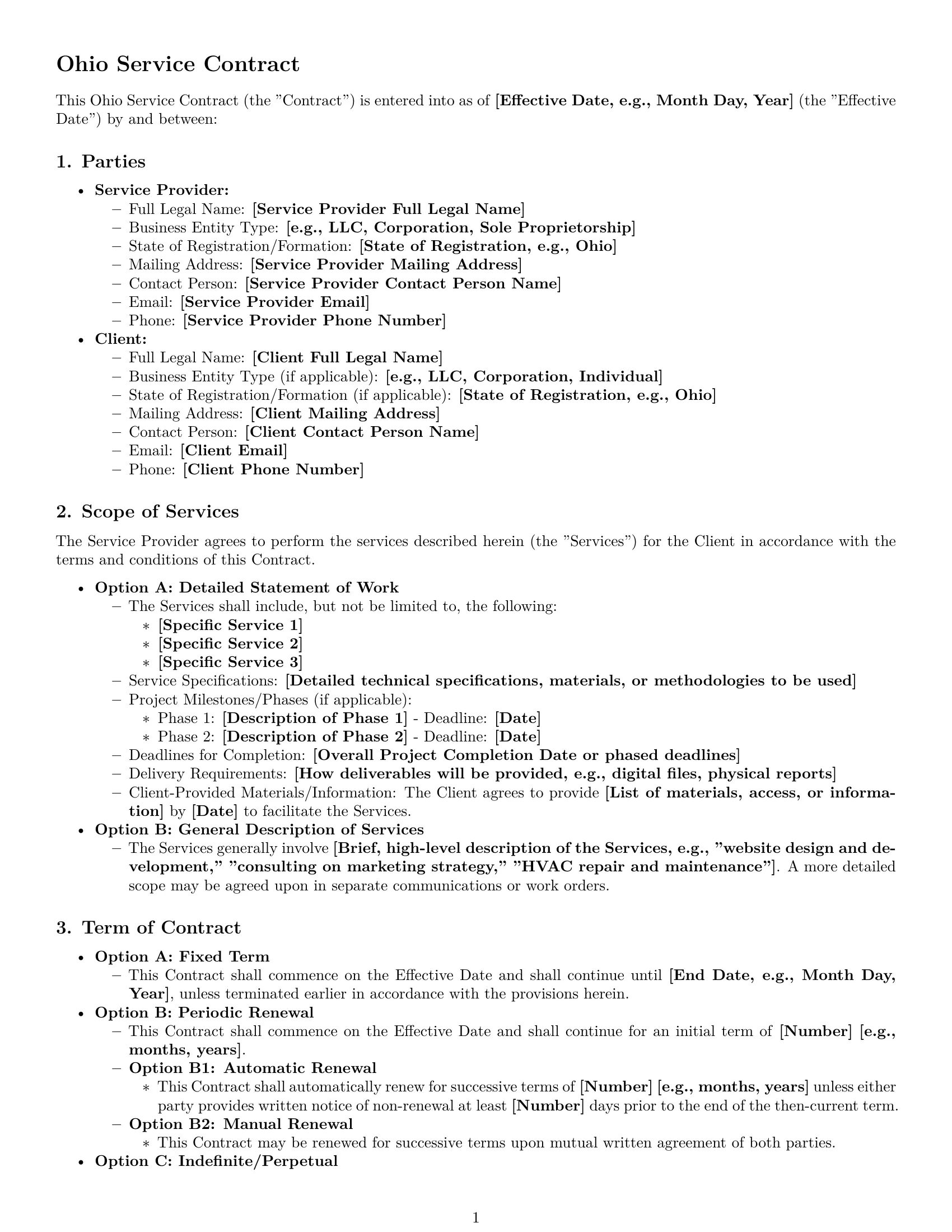 Preview page 1 of Pro Ohio service contract template