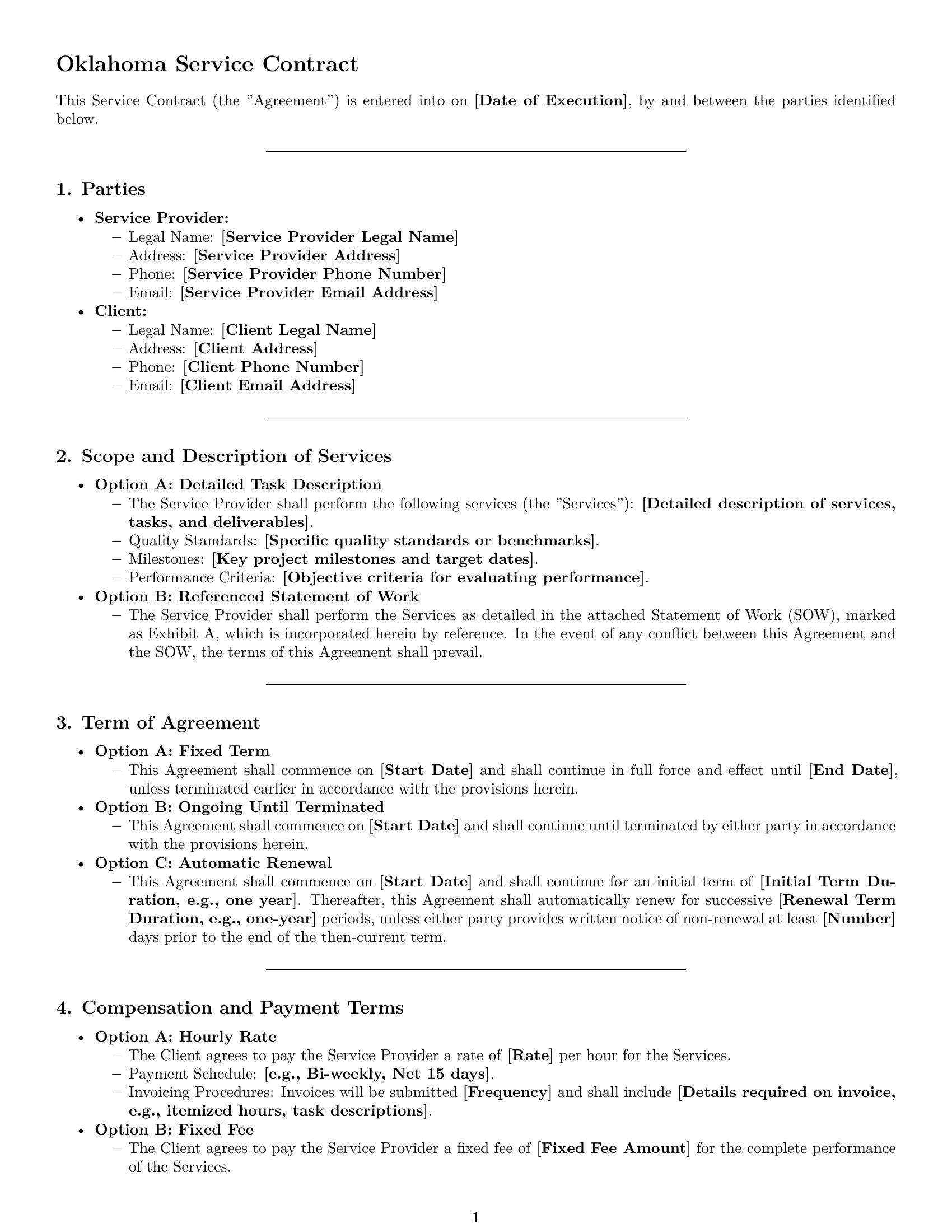 Preview page 1 of Pro Oklahoma service contract template